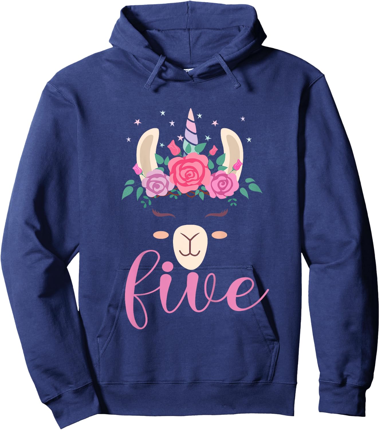 Kids 5 year Old Llamacorn Birthday Party Llama Unicorn 5th Gift Hoodie - Hoodie | Navy