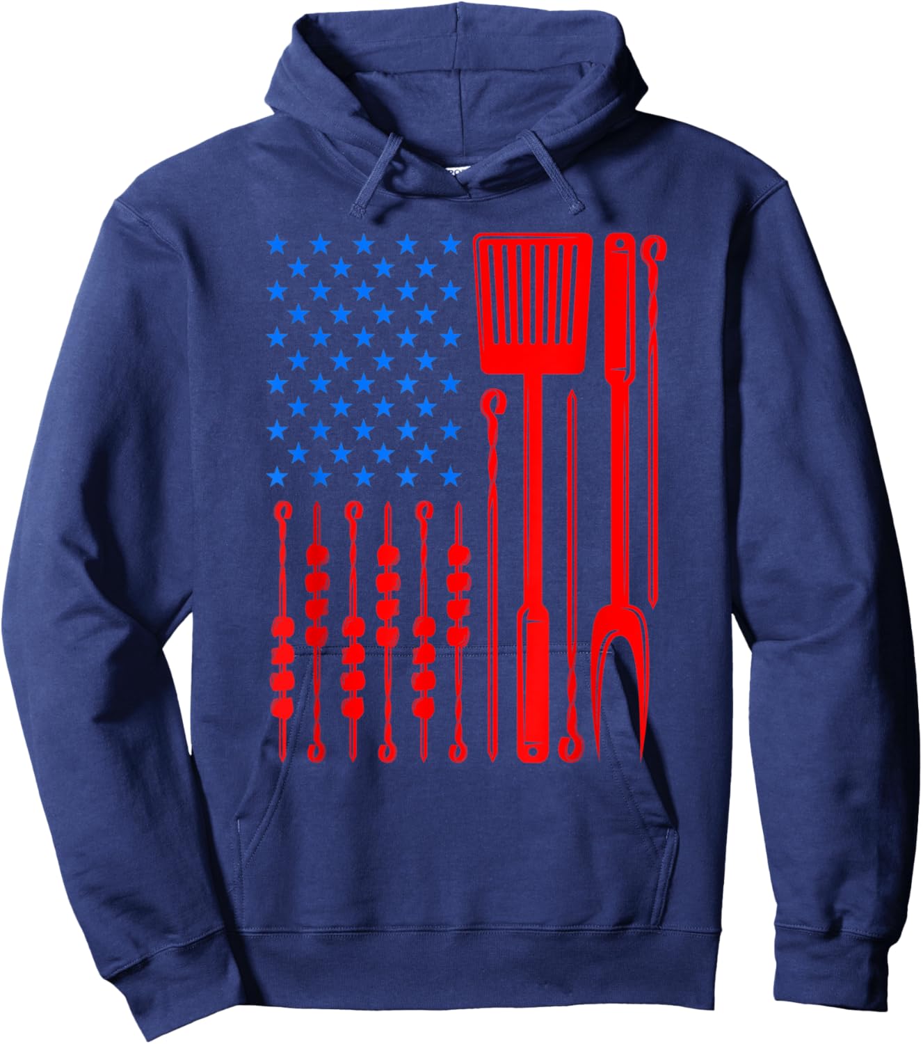 Barbecue Son Dad Husband Fathers Day Funny American Flag Men Hoodie - Hoodie | Navy