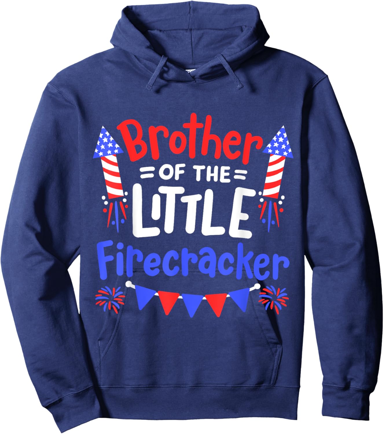 Funny 4th of July Birthday Brother Of The Little Firecracker Kids Men Hoodie - Hoodie | Navy