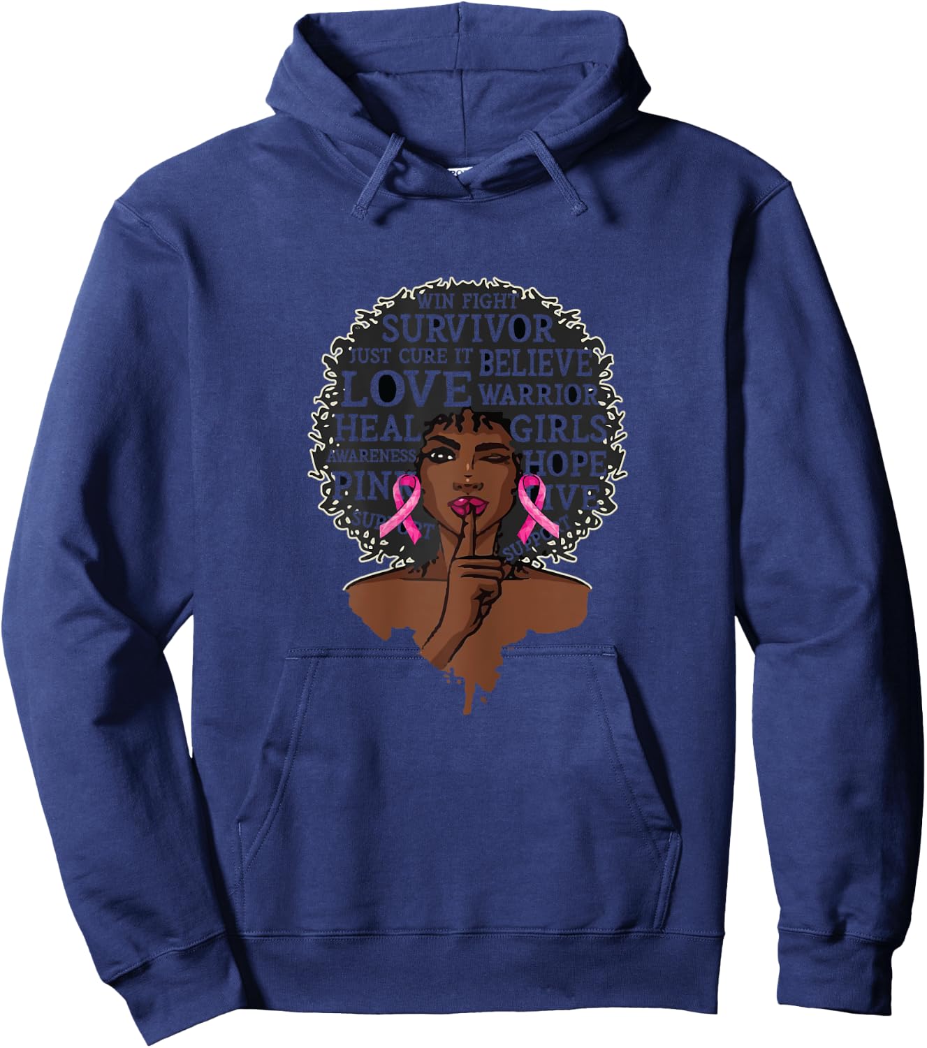 Black African American Breast Cancer Awareness Warrior Gift Hoodie - Hoodie | Navy