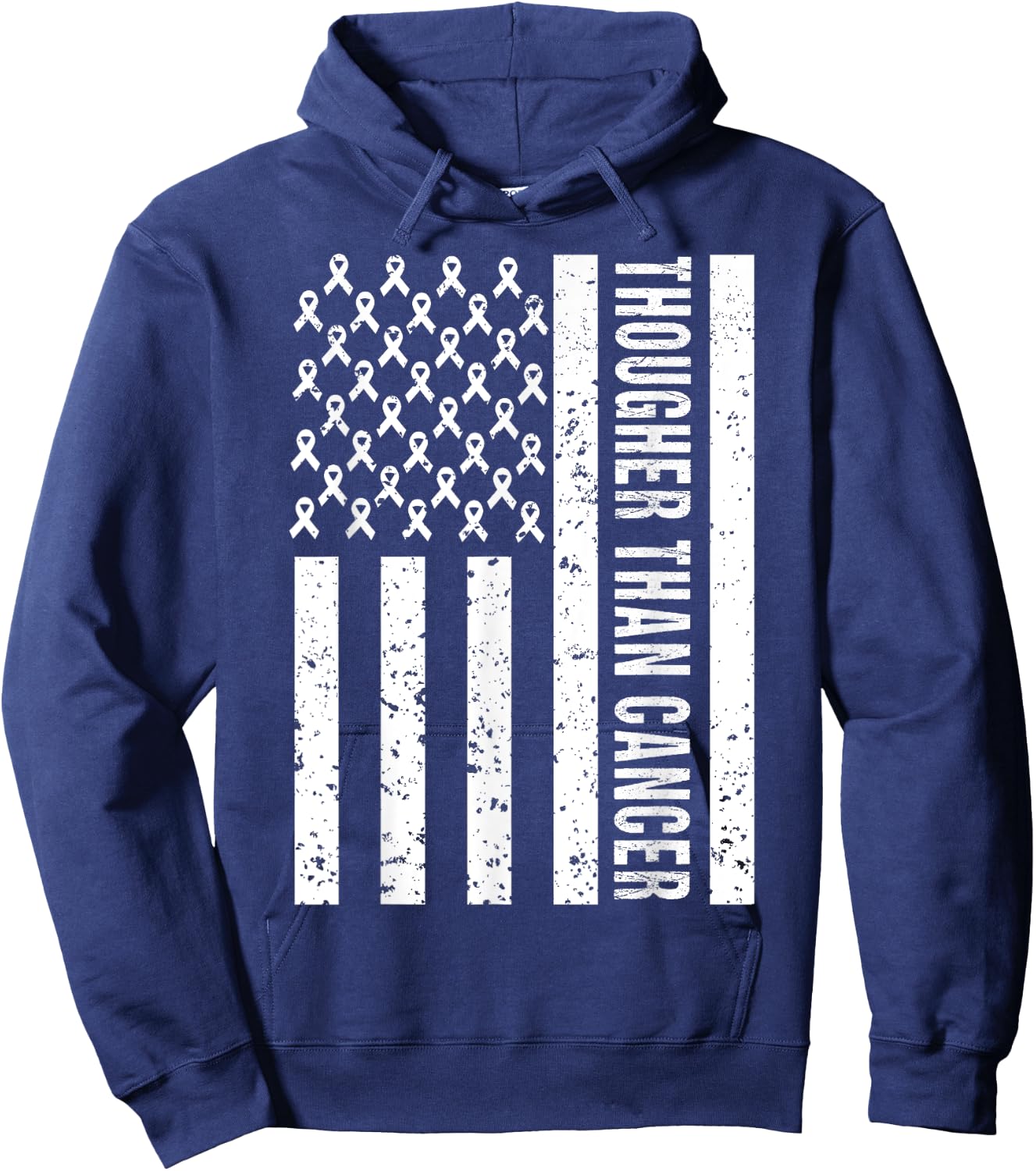 Cancer Survivors Day Shirt Tougher Than Cancer US Flag Cute Hoodie - Hoodie | Navy