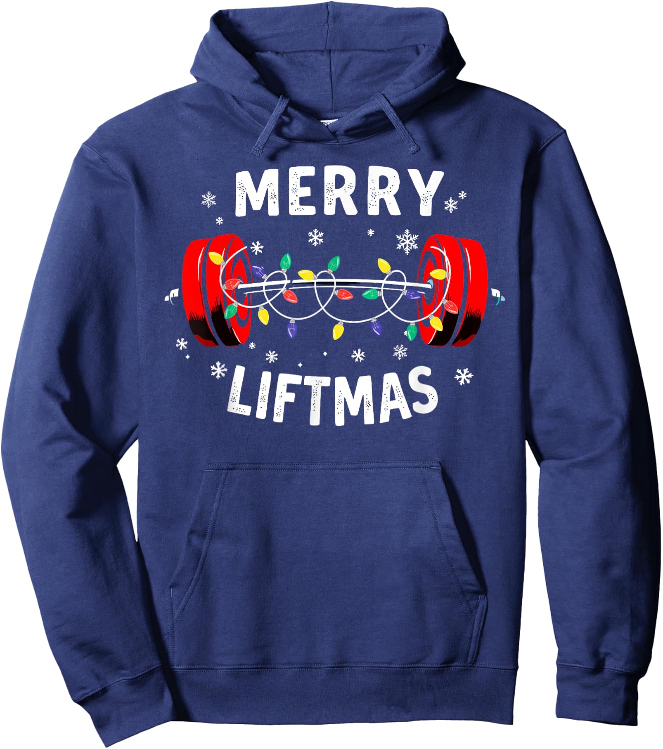 Merry Liftmas Barbell Christmas Tree Lights Weightlifting Hoodie - Hoodie | Navy