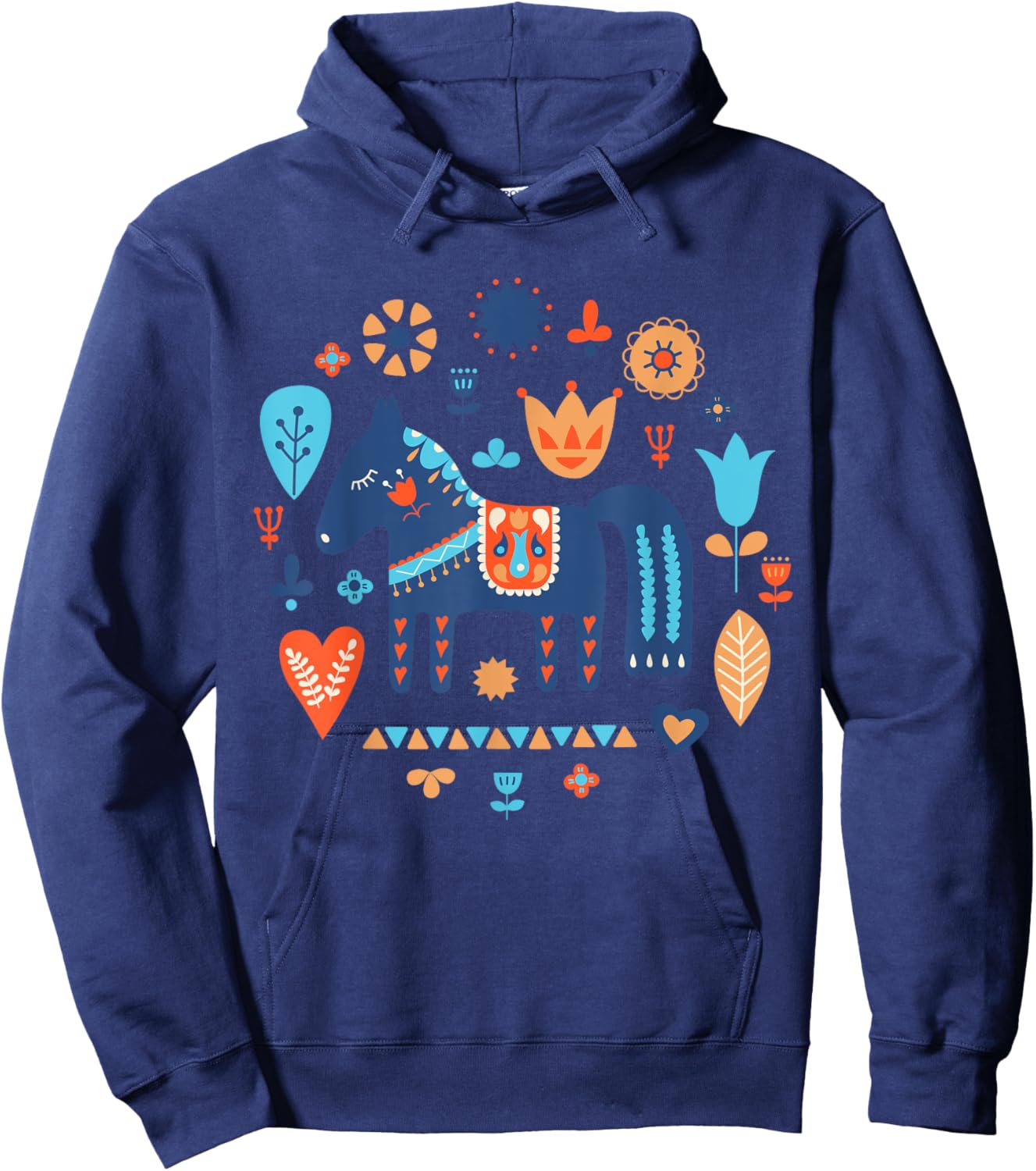 Swedish Dala Horse Dalecarlian Nordic Tradition Sverige Folk Hoodie - Hoodie | Navy
