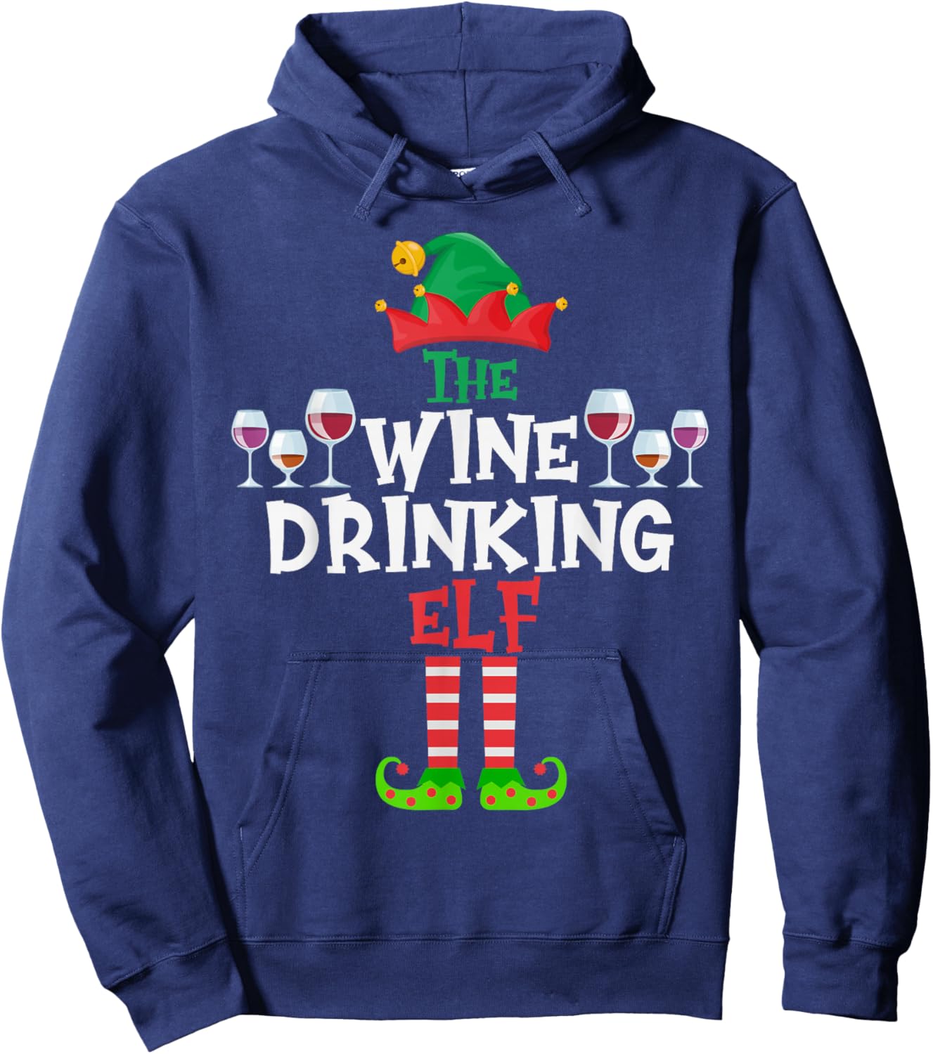 The Wine Drinking Elf, Funny Matching Family Group Christmas Hoodie - Hoodie | Navy
