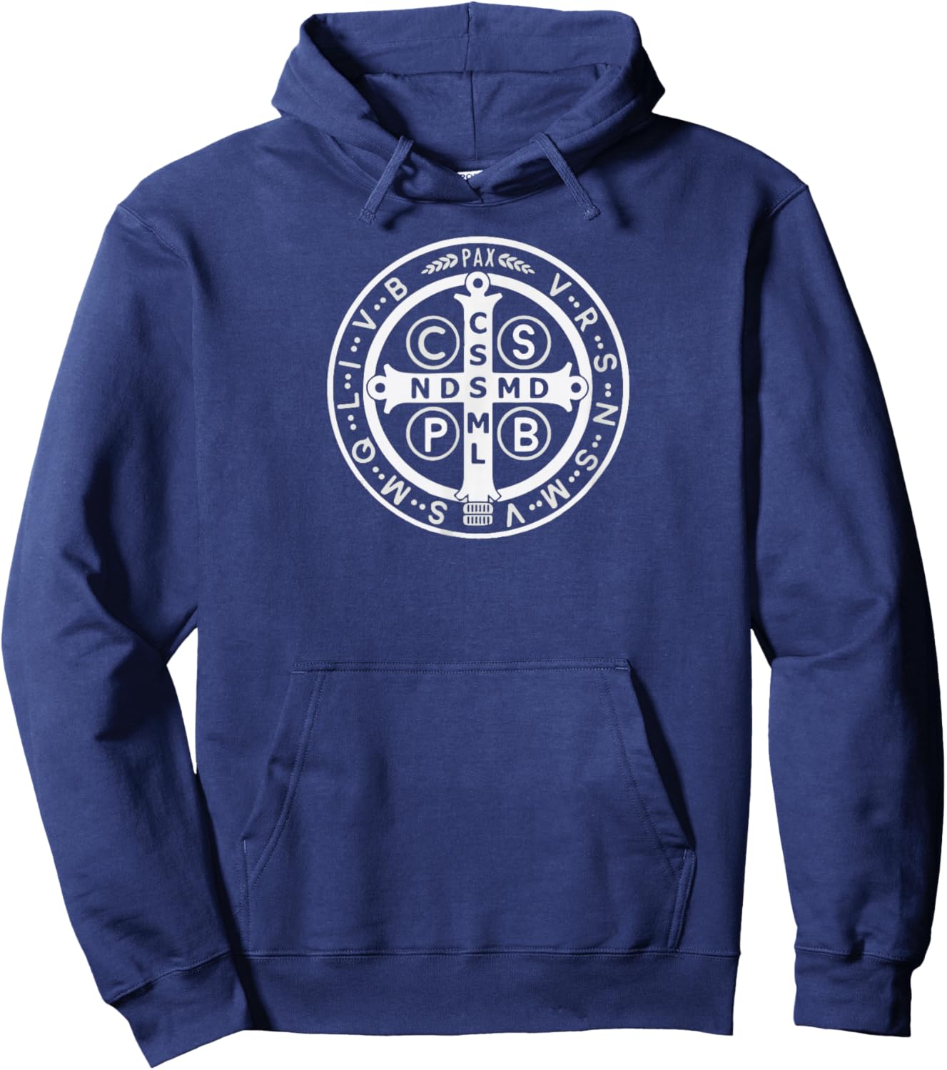 Street, Benedict Medal Catholic Saint Cross Prayer Hoodie - Hoodie | Navy