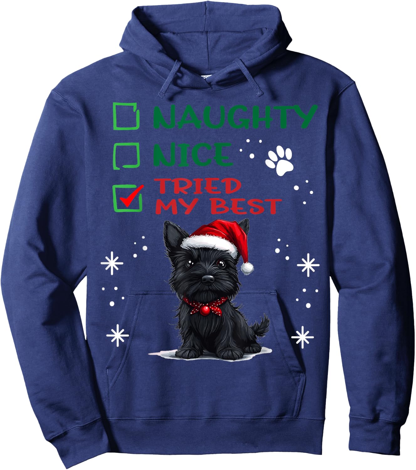 Cute Scottish Terrier Dog Christmas Naughty Nice Tried my Hoodie - Hoodie | Navy