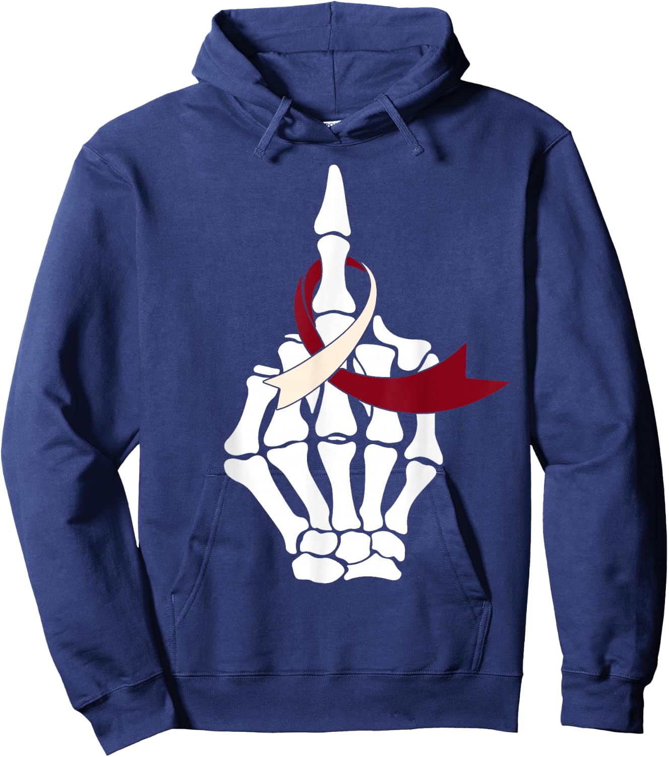Fuck Head & Neck Cancer Middle Finger Burgundy Ivory Ribbon Hoodie - Hoodie | Navy