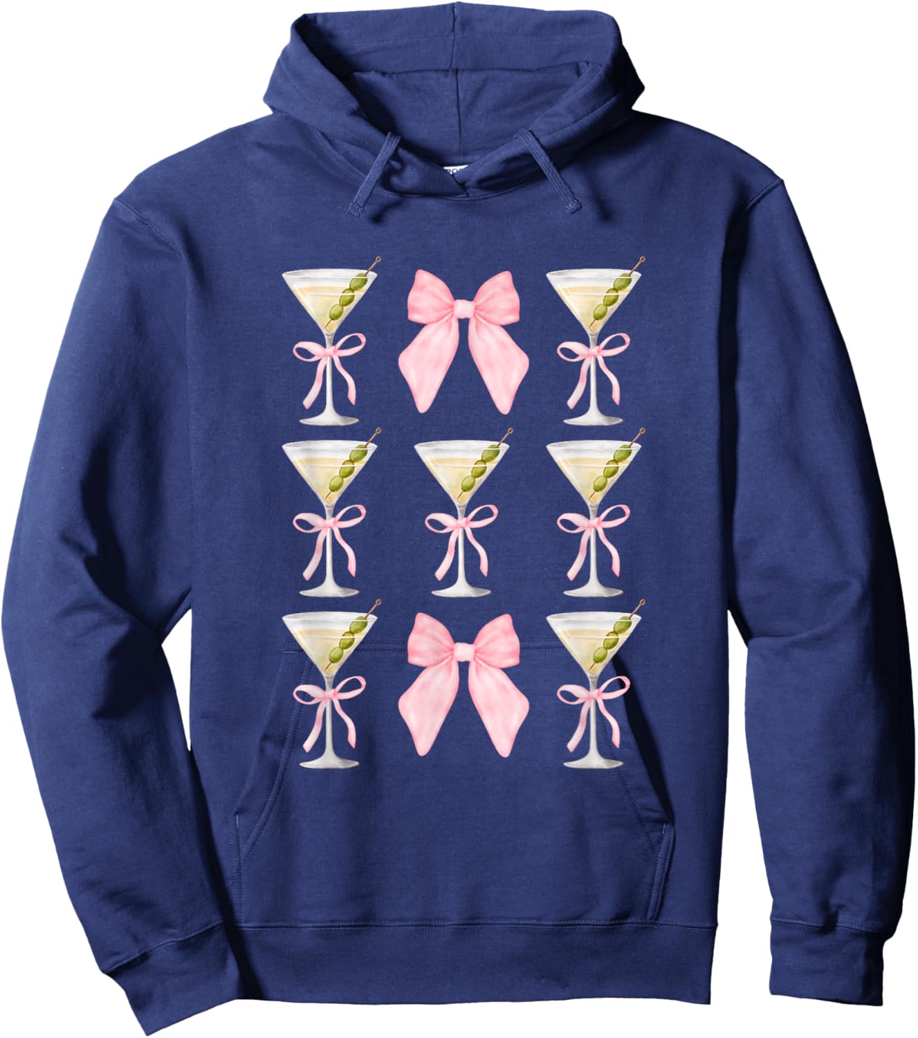 Coquette Pink Bow Martini Time Drinking Vintage Cocktails Hoodie - Hoodie | Navy