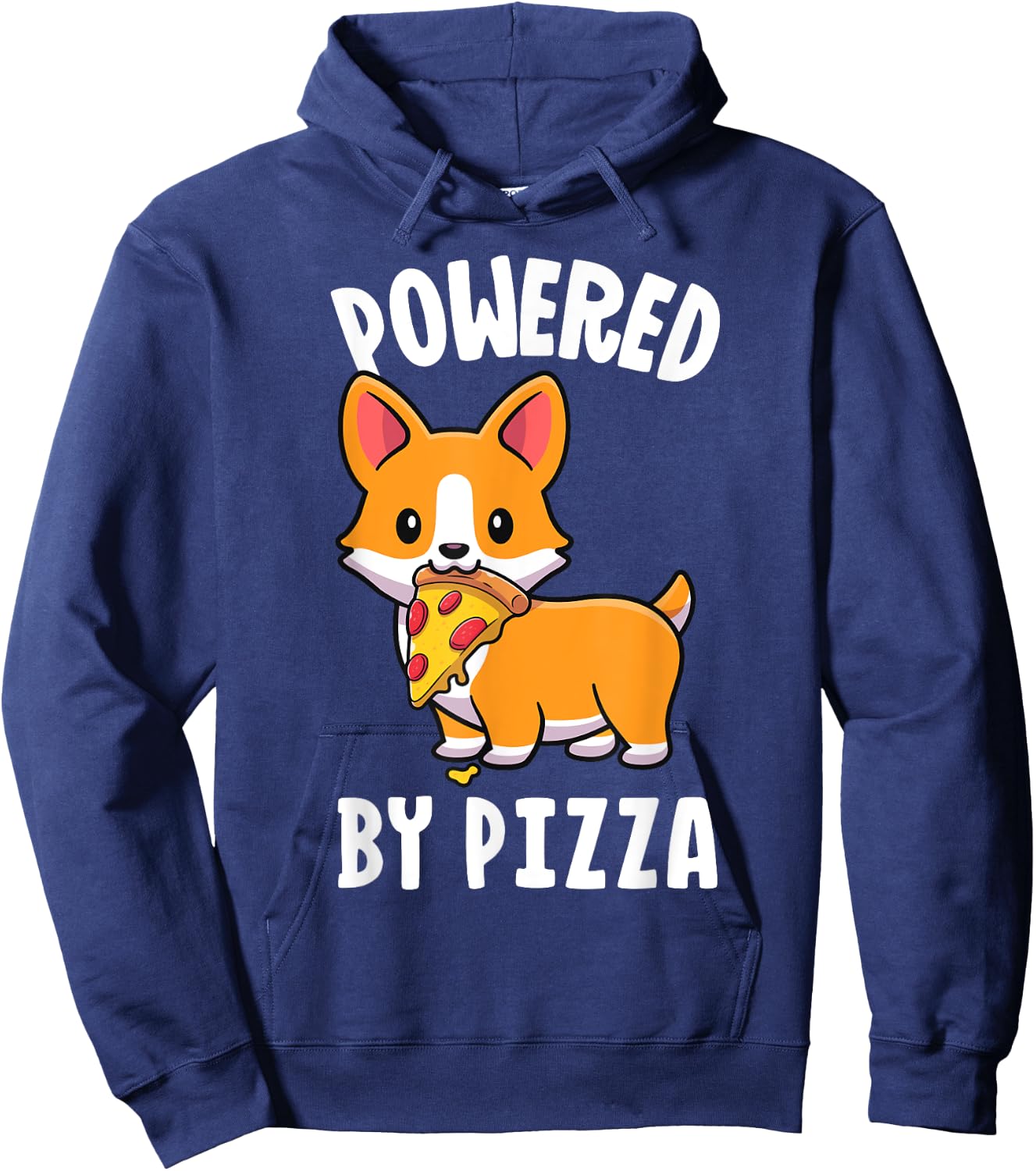 Powered By Pizza Corgi Shirt Dog Funny Corgi Shirt Kids Men Hoodie - Hoodie | Navy