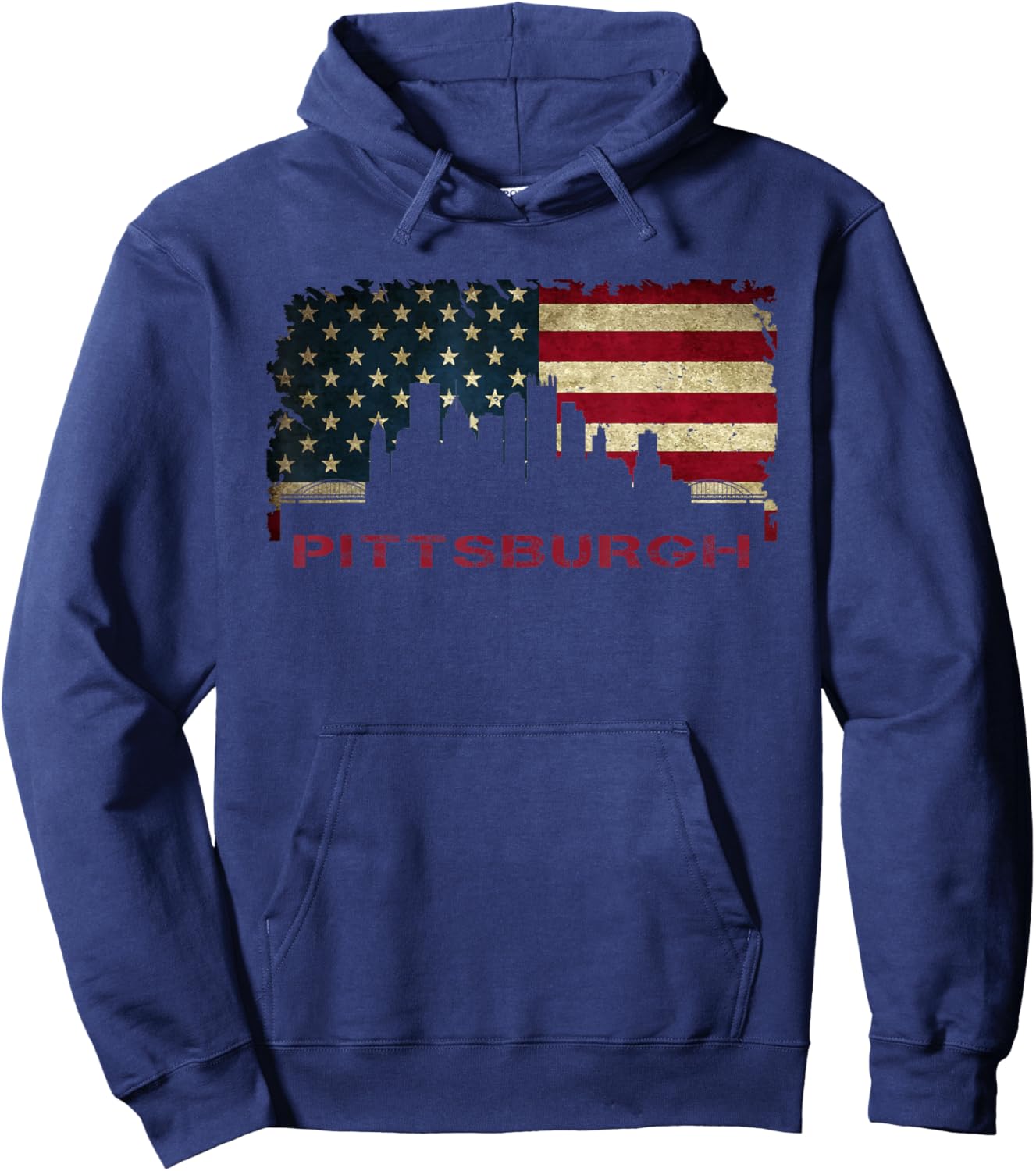 Pittsburgh City Skyline Art USA Flag Steel City American Hoodie - Hoodie | Navy