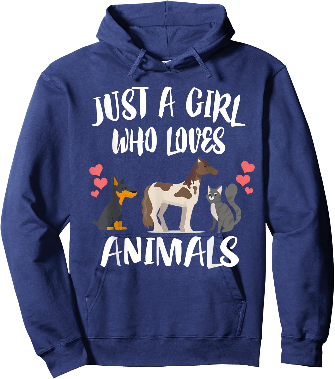 Just A Girl Who Loves Animals Dog Cat Horse Hoodie - Hoodie | Navy