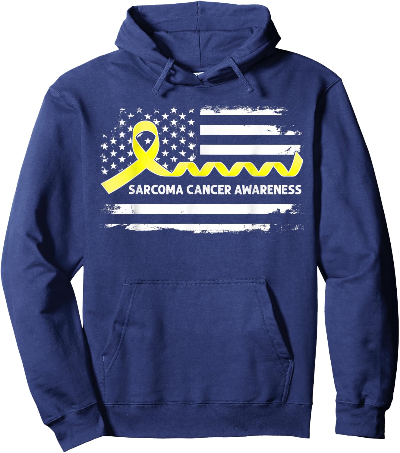 Sarcoma Cancer Awareness American Flag - Yellow Ribbon Hoodie - Hoodie | Navy
