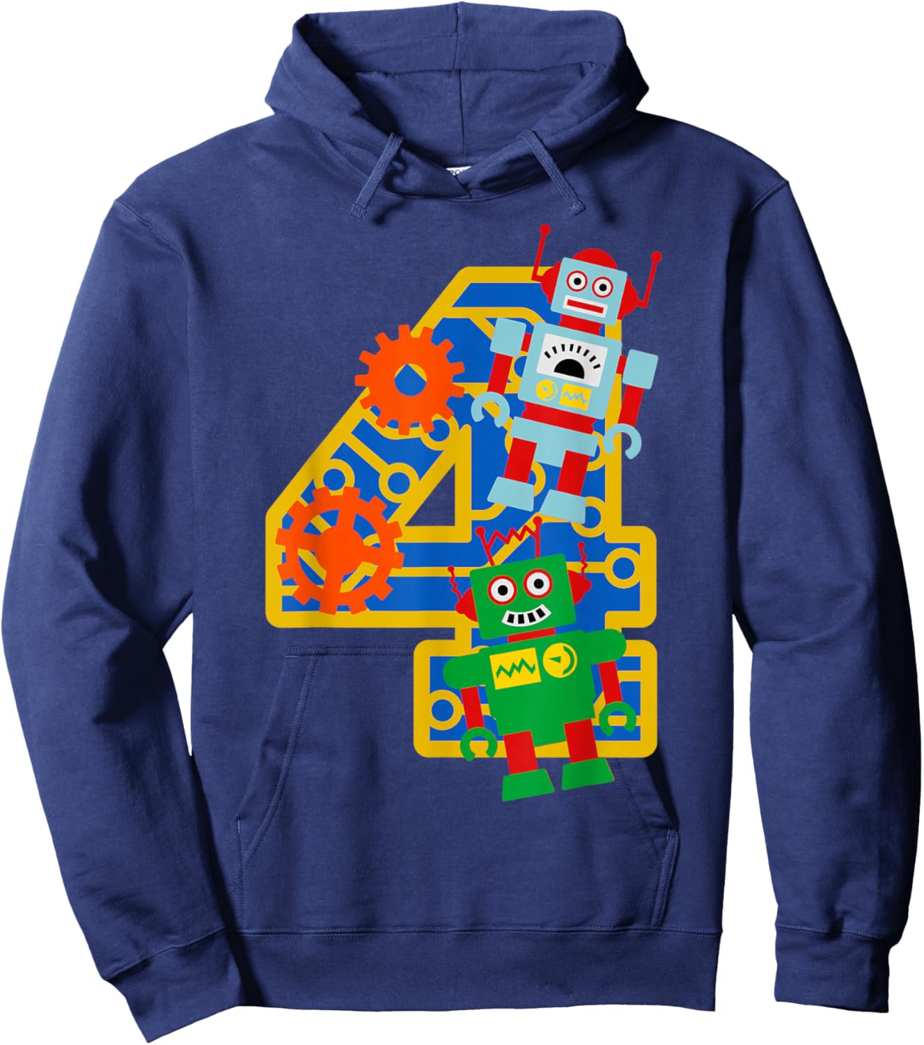4th Birthday Boy 4 Year Old Little Robot Robotics Engineer Hoodie - Hoodie | Navy