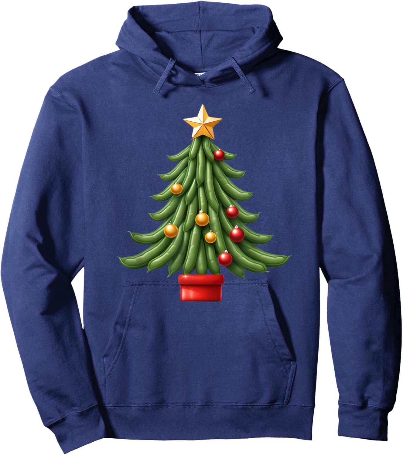 String Green Bean Christmas Tree Hoodie - Hoodie | Navy