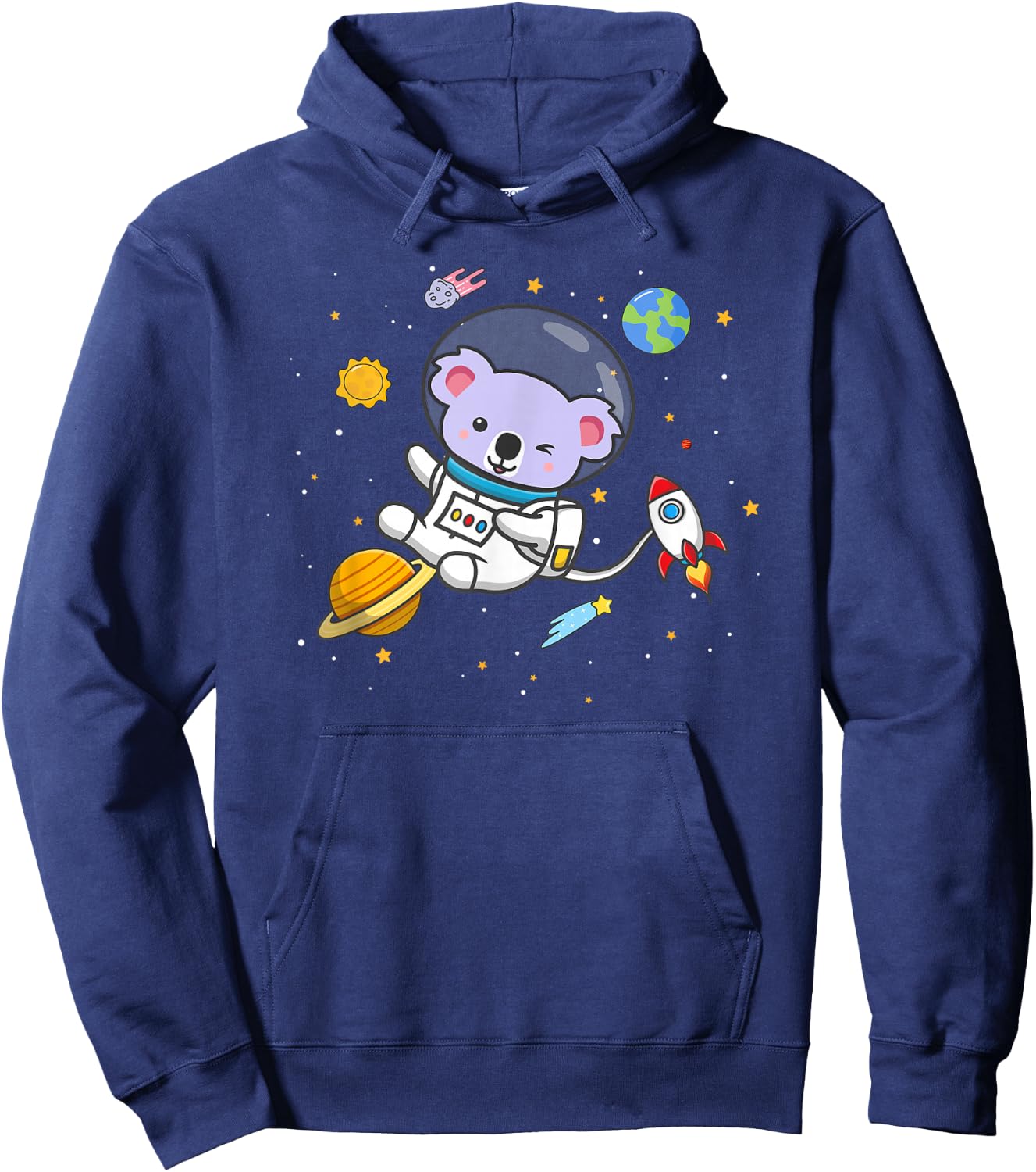 Cute Kids Boys Girls Cartoon Kawaii Space Koala Bear Lover Hoodie - Hoodie | Navy