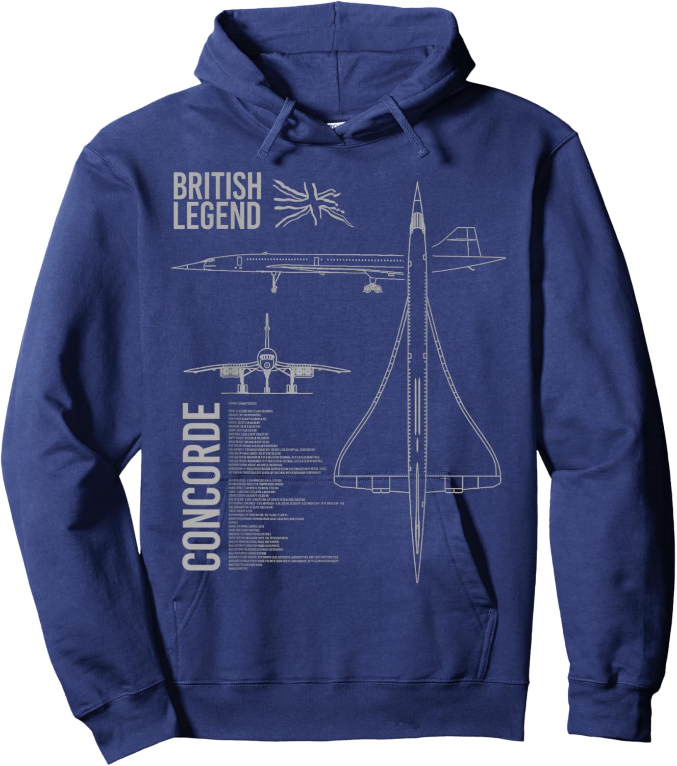 Concorde Airliner Aircraft - -Adults, Black, Small, Short Sleeve, Classic Fit, Cotton, Polyester Hoodie - Hoodie | Navy