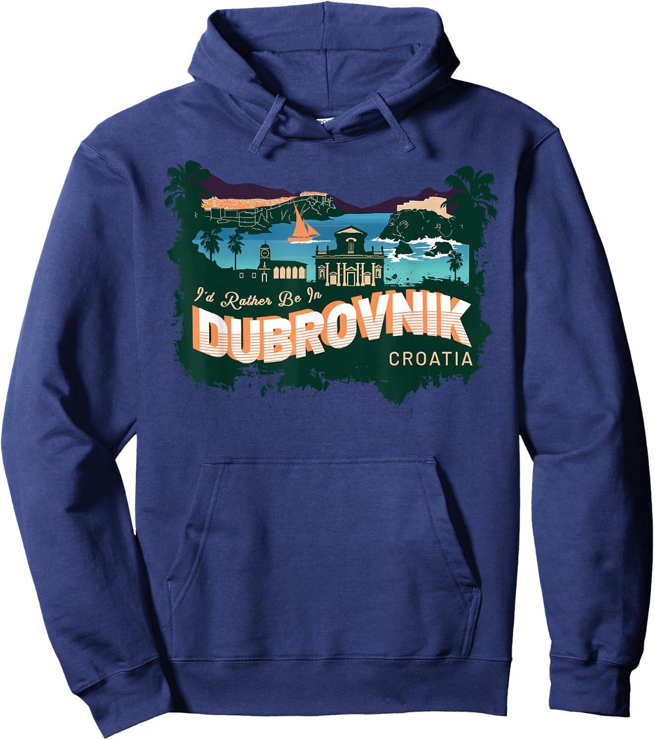 I'd Rather Be in Dubrovnik Croatia Vintage Souvenir Hoodie - Hoodie | Navy
