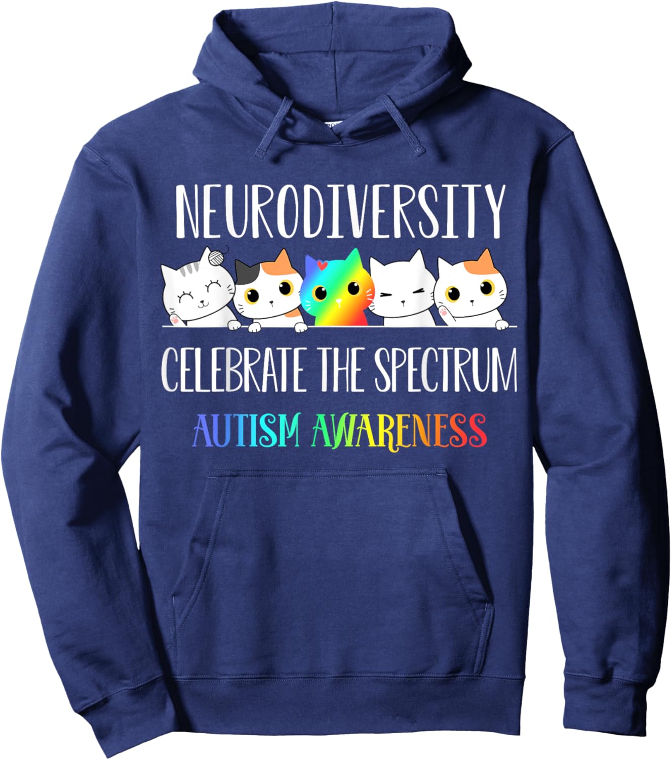 Autism Embrace Neurodiversity Celebrate the Spectrum Cat Hoodie - Hoodie | Navy