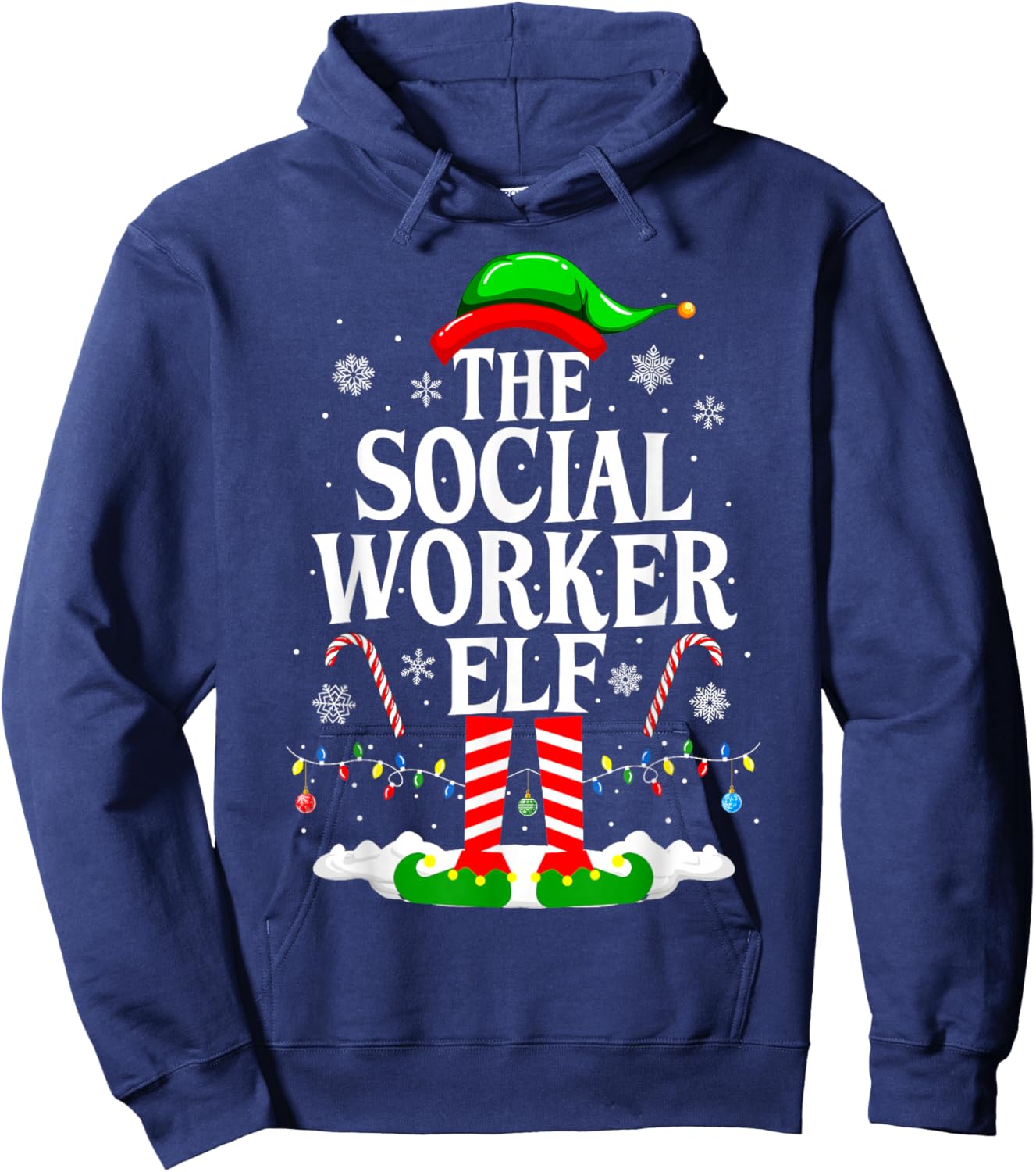 The Social Worker Elf Xmas Funny Christmas Social Worker Hoodie - Hoodie | Navy