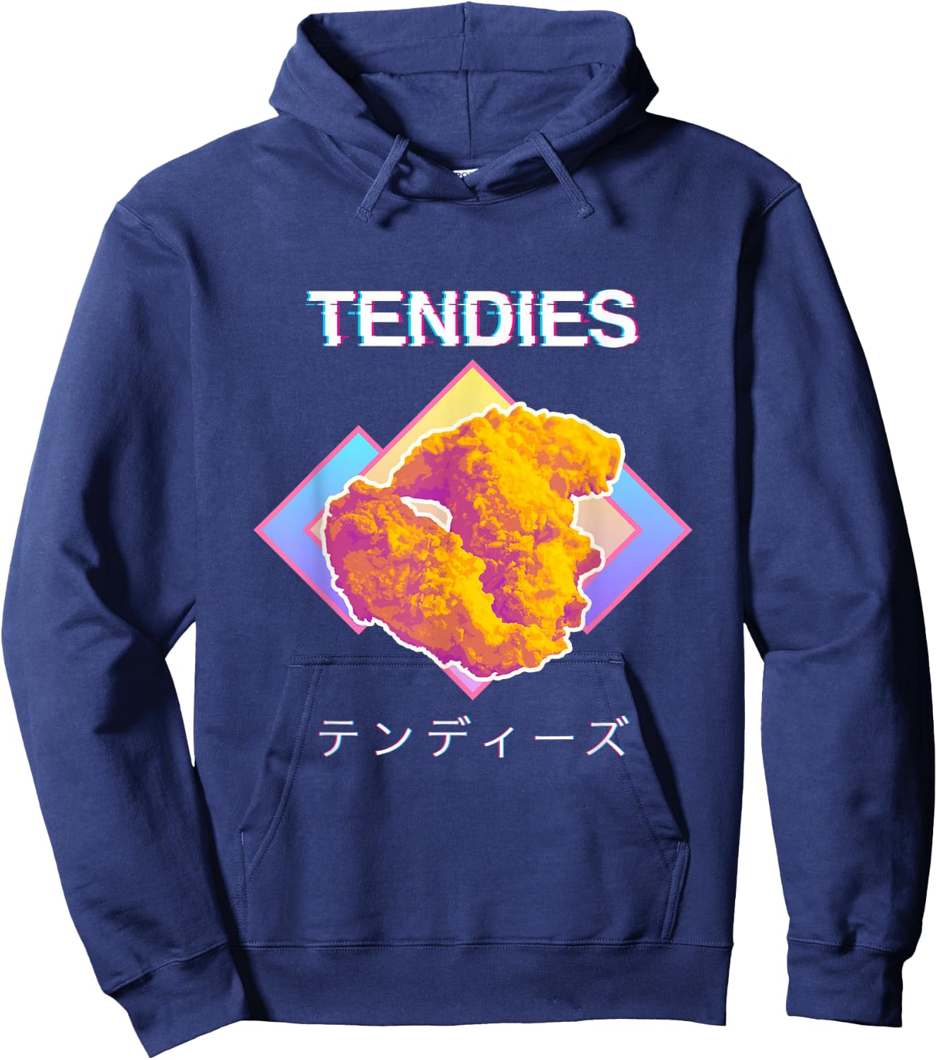 Vaporwave Tendies Chicken Tenders Japanese Kanji Small Hoodie - Hoodie | Navy