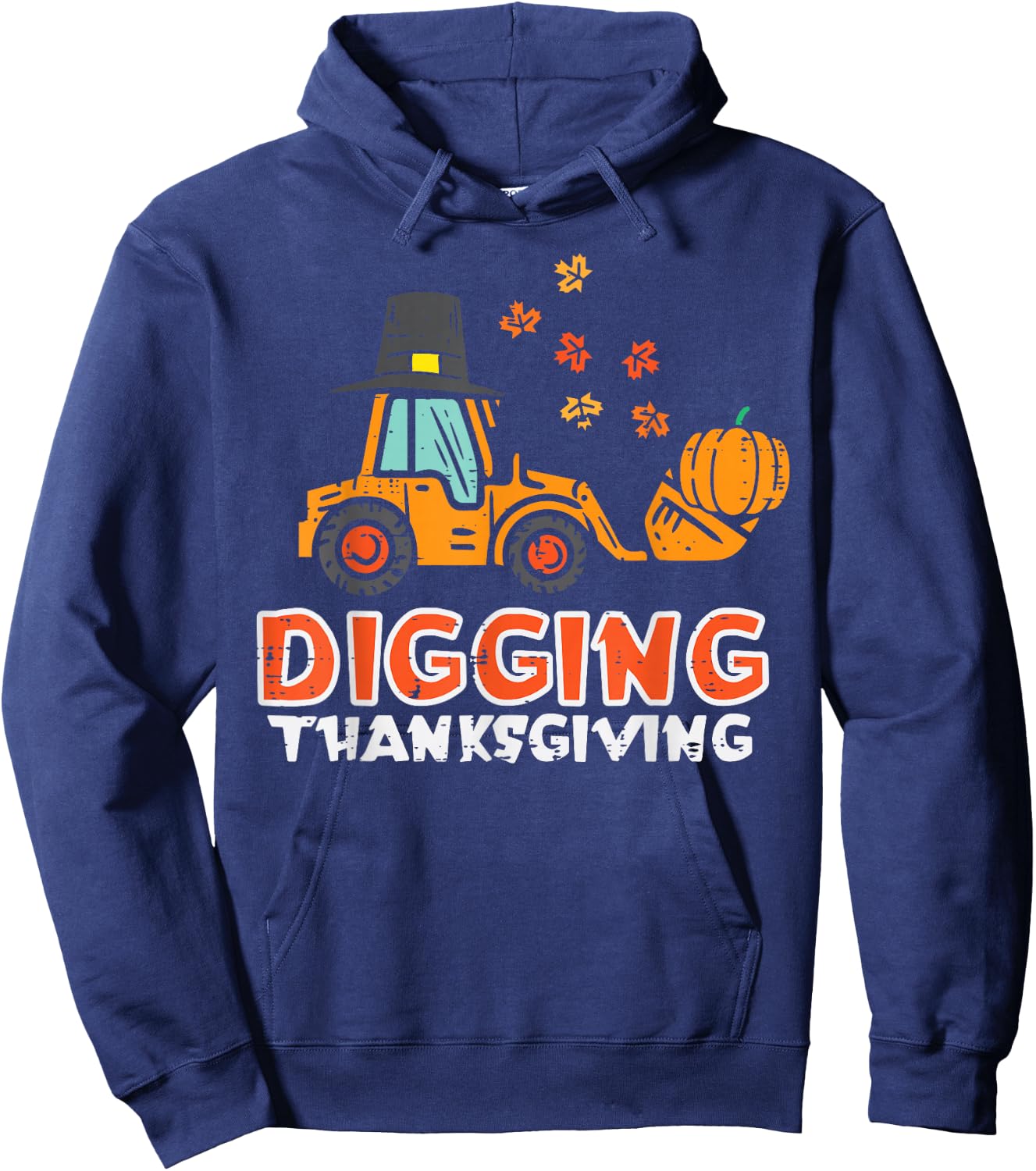 Digging Thanksgiving Excavator Truck Fall Toddler Boys Kids Hoodie - Hoodie | Navy