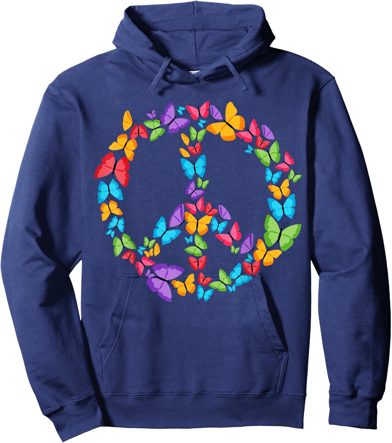 Retro Peace Love | Love 60's 70's Hippie Butterflies Hoodie - Hoodie | Navy
