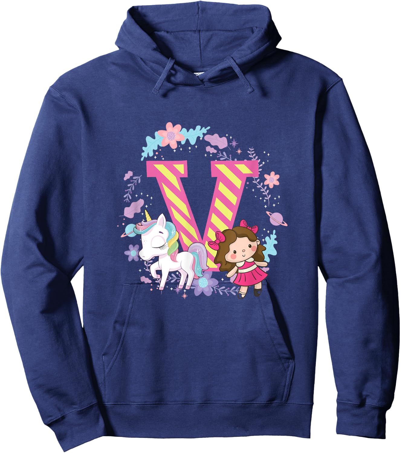 Letter V Sign Alphabet Last Name Consonants Unicorn Gift Hoodie - Hoodie | Navy