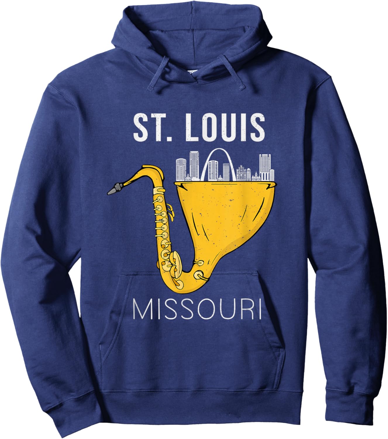 St Louis Skyline Souvenir Saxophone Jazz Music St Louis Hoodie - Hoodie | Navy
