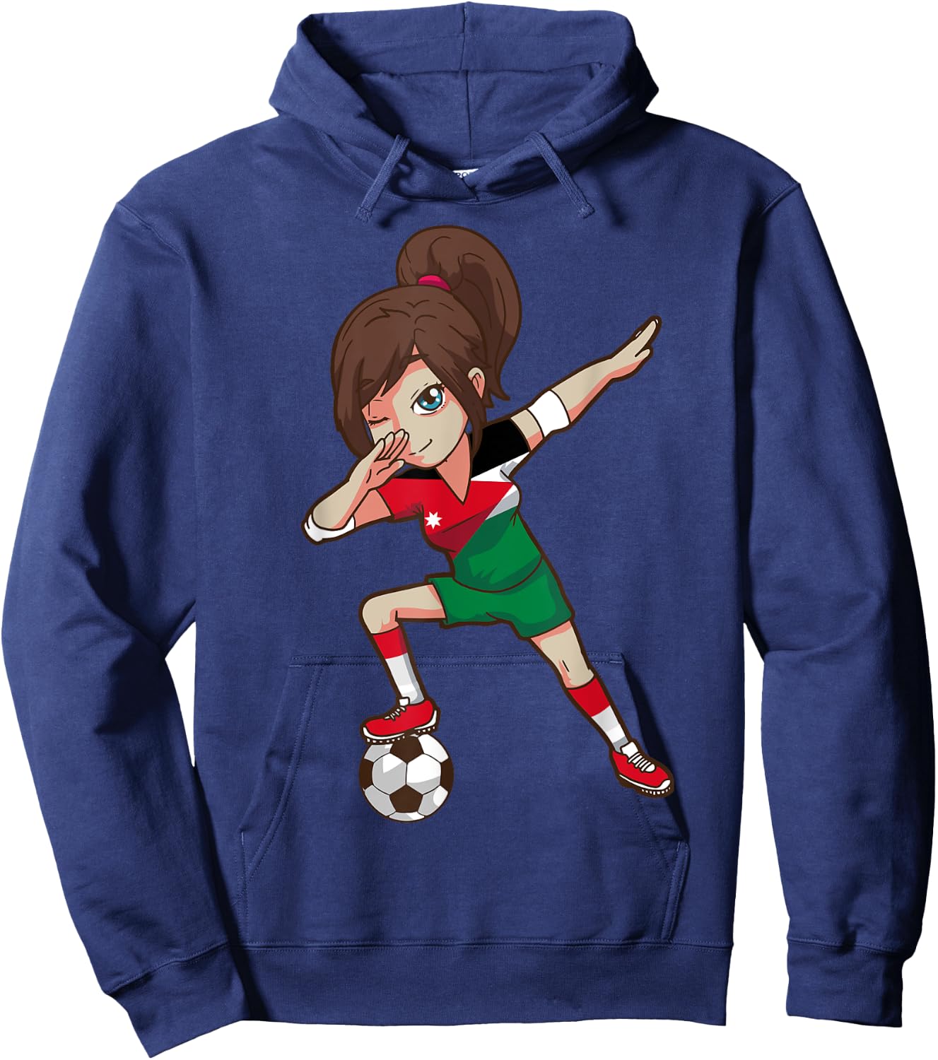 Soccer Fan Jordanian Flag Girl Hoodie - Hoodie | Navy