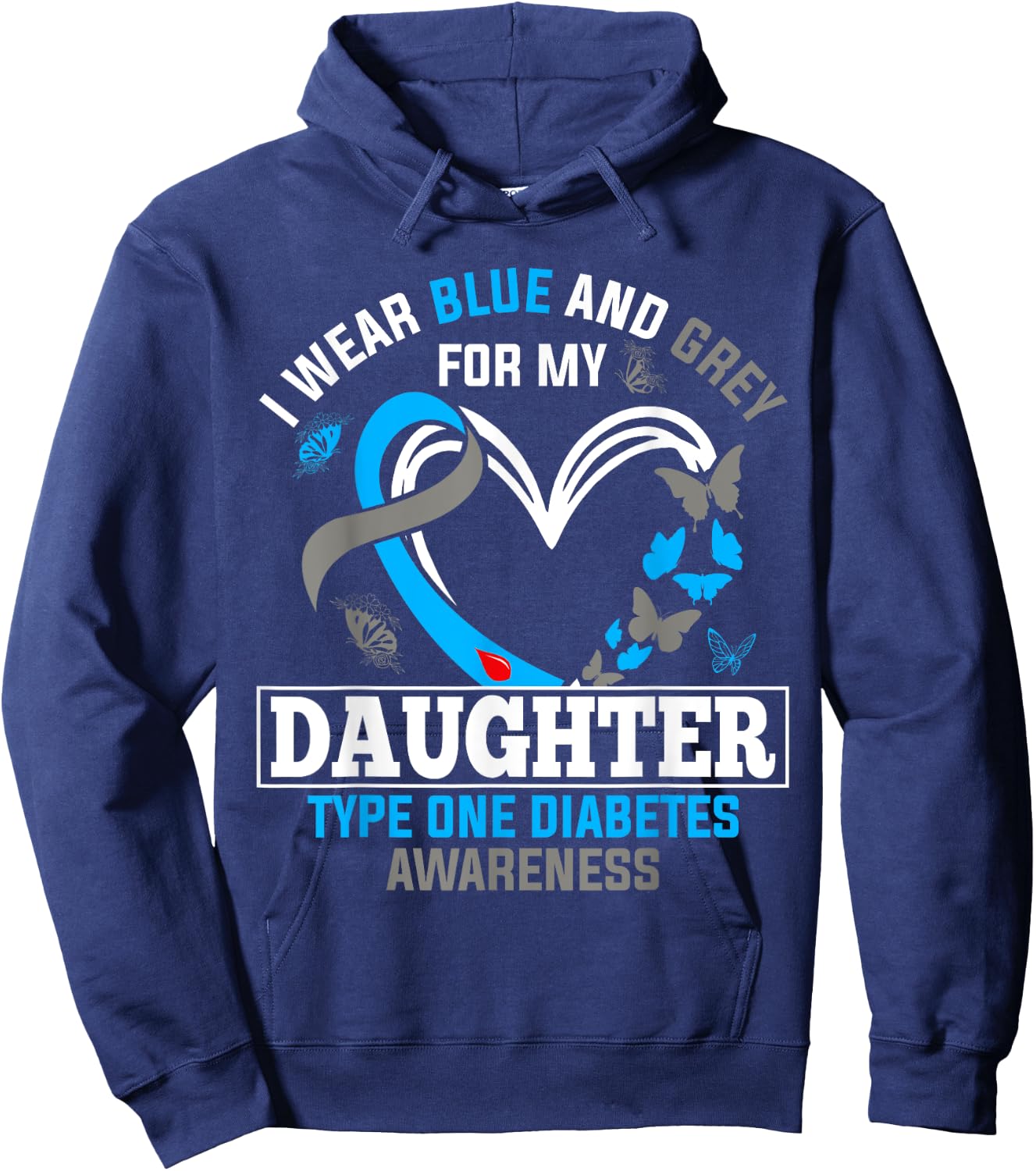 I Wear Blue & Gray For My Daughter Type One Diabetes Hoodie - Hoodie | Navy