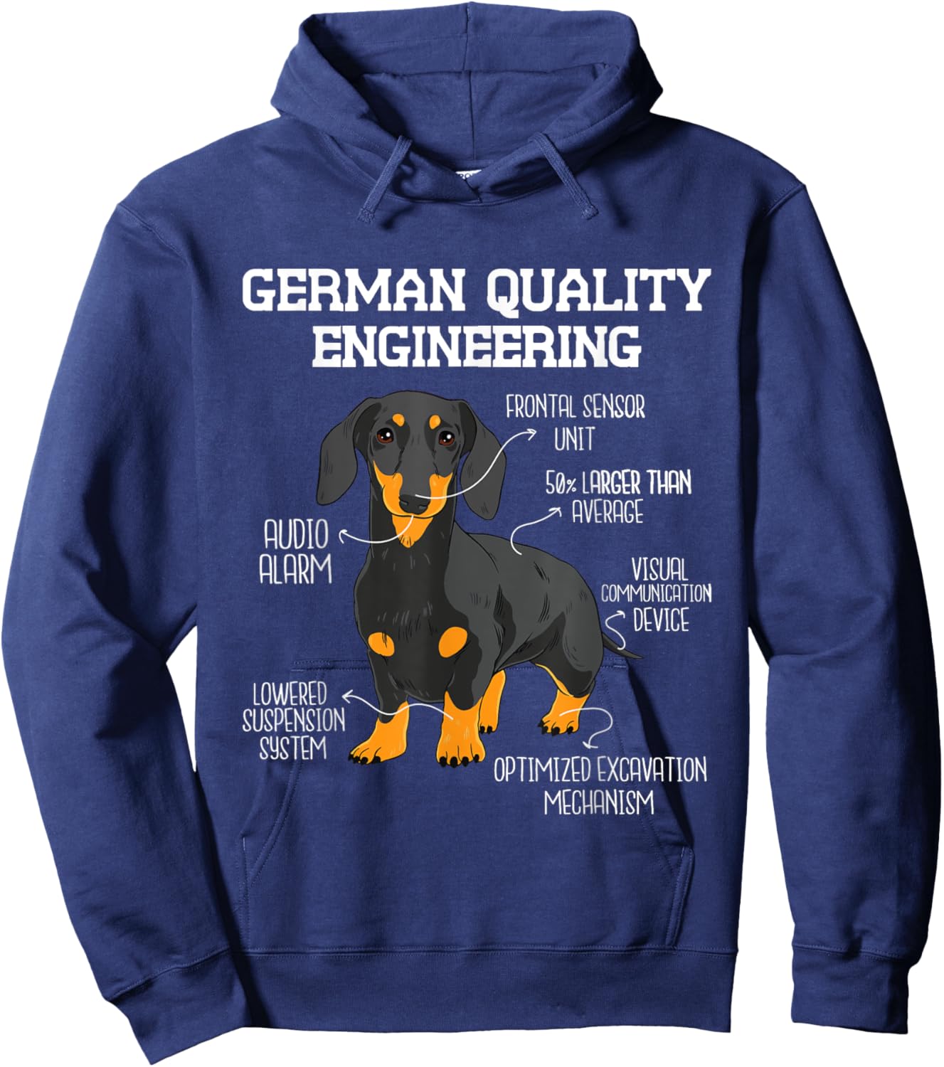 Funny Dachshund Shirts - German Engineering Dachshund Lover Wiener Dog Pet Breeder Adults Black Short Sleeve Hoodie - Hoodie | Navy