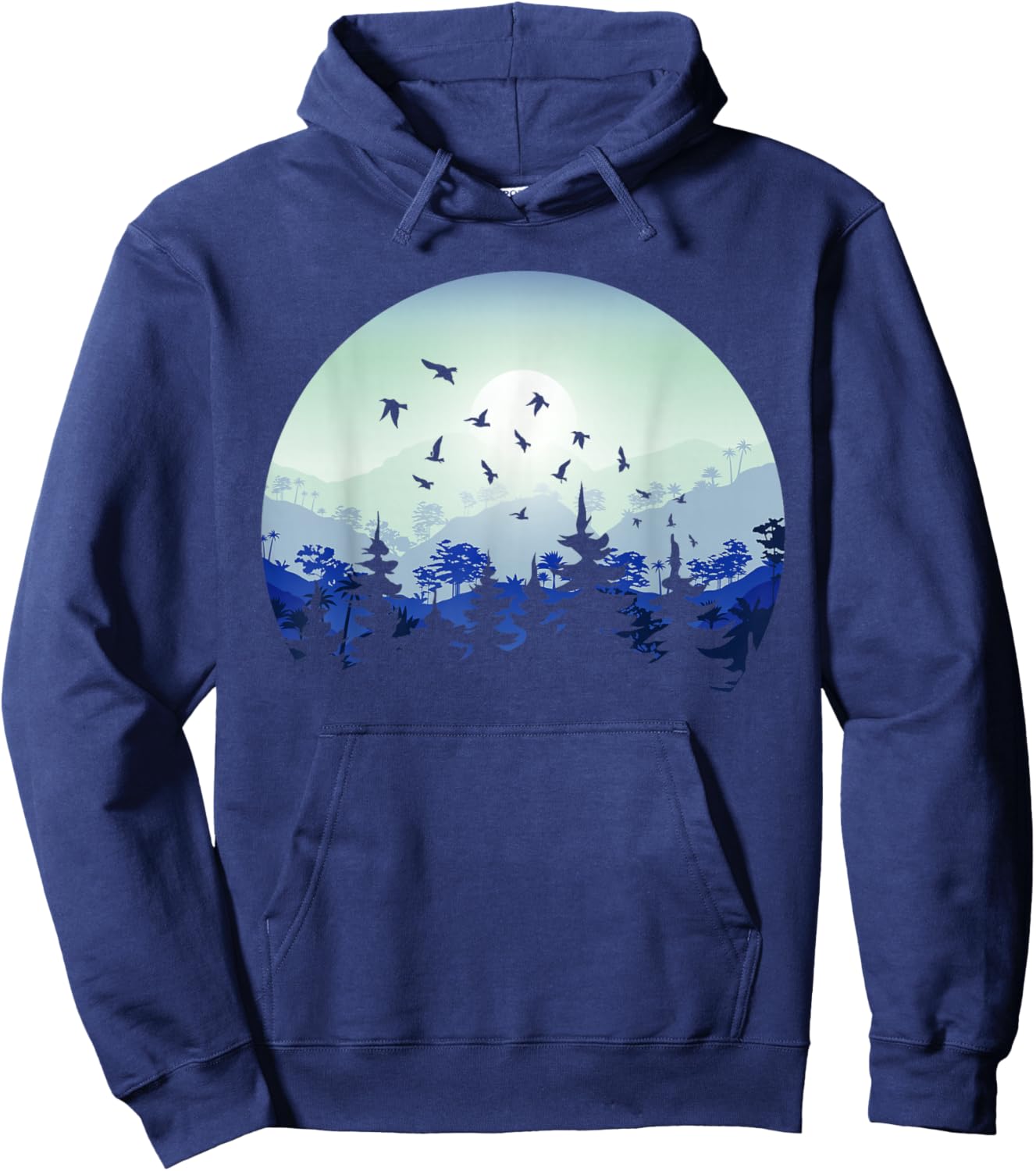 Mountain Wildlife Nature Retro Forest Gift -Adults Black Short Sleeve Classic Fit Small Nature-Themed Hiking Hoodie - Hoodie | Navy