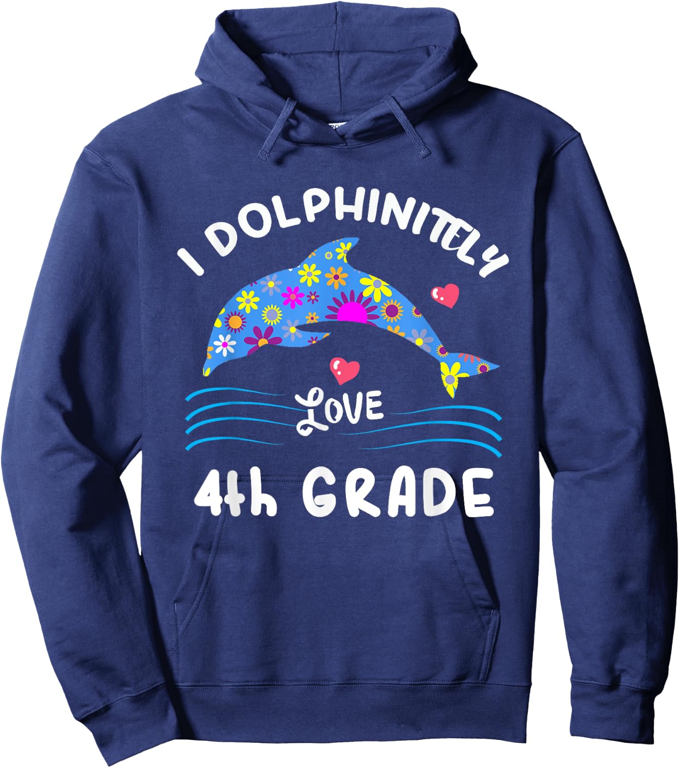 Cute Kids 4th Grade Back To School Girls Dolphin Themed Gift Hoodie - Hoodie | Navy