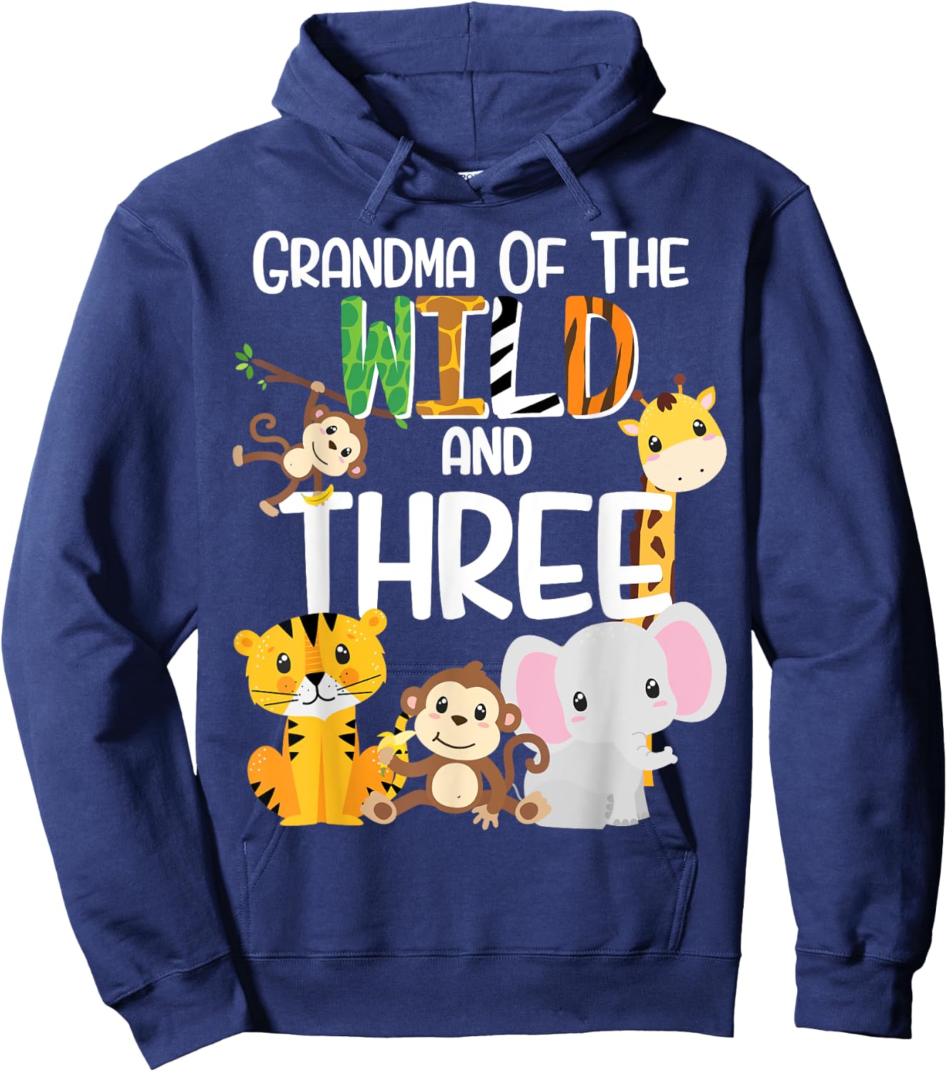 Grandma of the Wild and 3 Zoo Theme Birthday Safari Jungle Hoodie - Hoodie | Navy