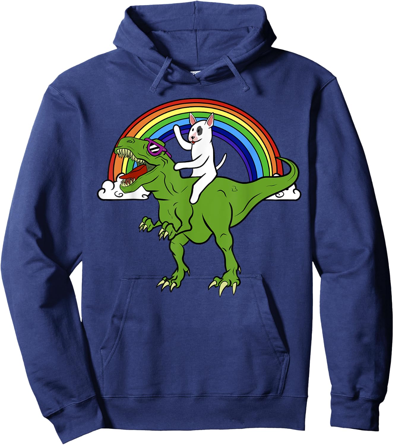 Bull Terrier Riding T Rex Dinosaur Funny Dog Gift Women Girls Kids Hoodie - Hoodie | Navy