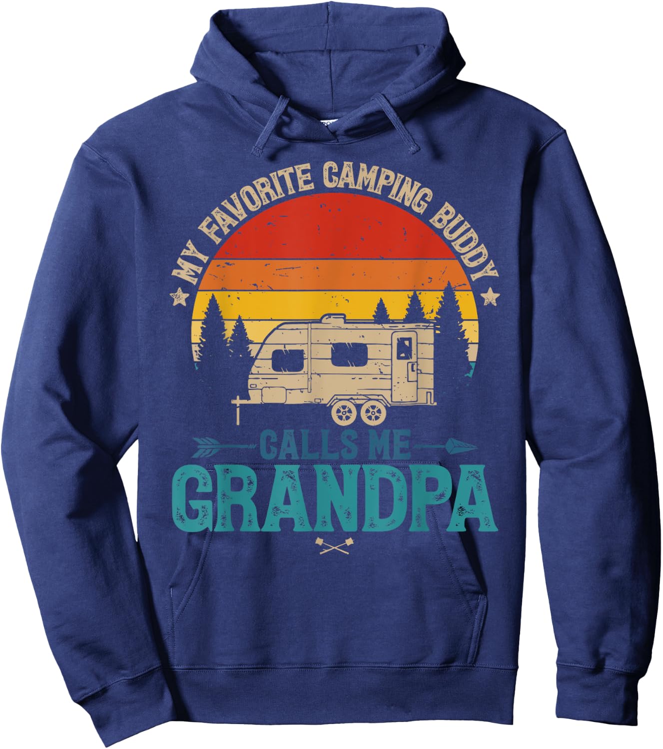 Vintage My Favorite Camping Buddy Calls Me Grandpa Sunset Hoodie - Hoodie | Navy