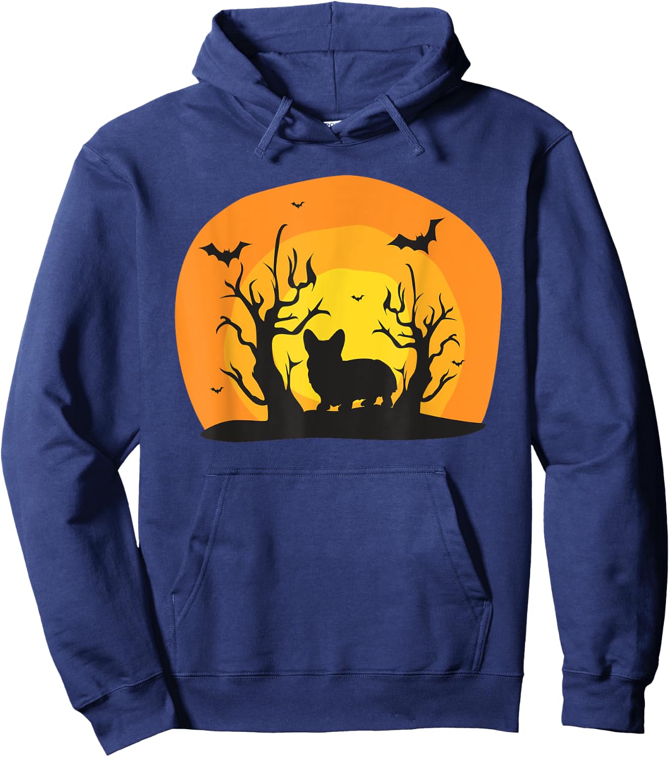Corgi Dog Bat Funny Halloween Costume Silhouette Men Women Kids Hoodie - Hoodie | Navy