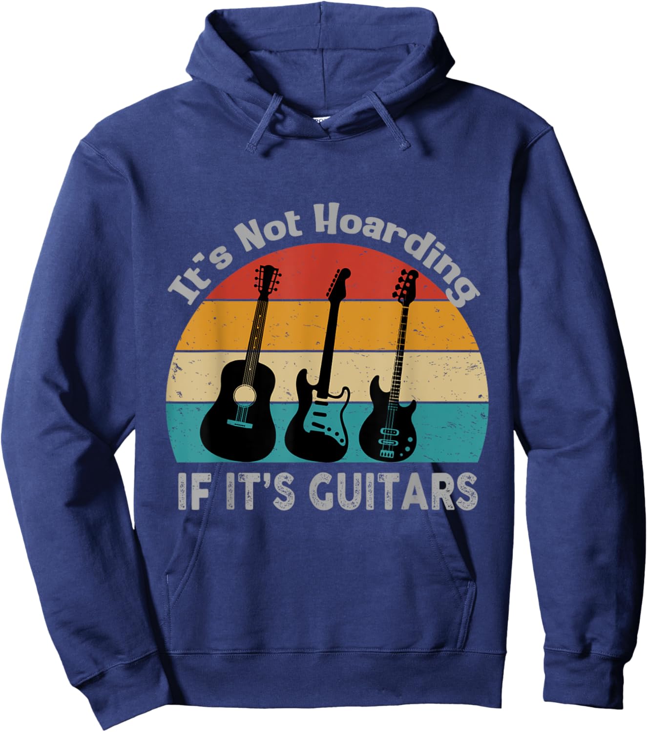 It's Not Hoarding If Its Guitars Vintage Sunset Hoodie - Hoodie | Navy