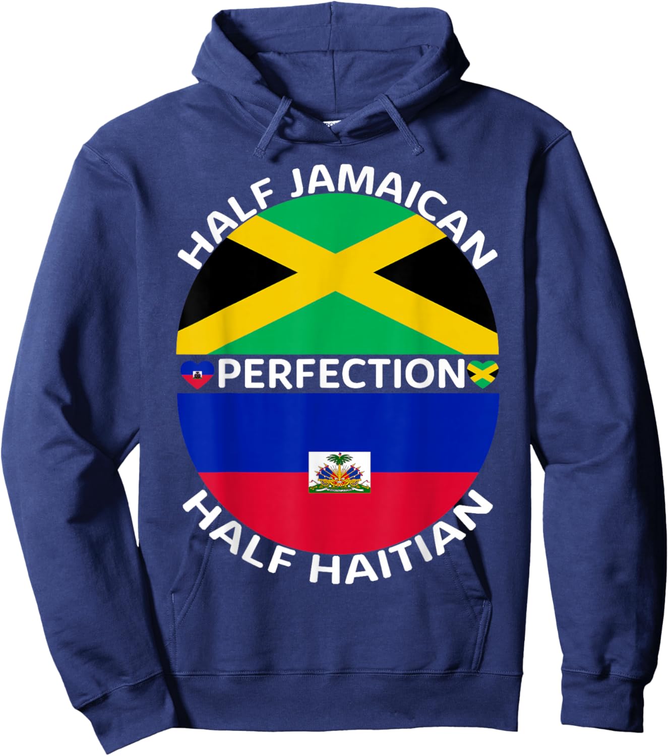 Half Jamaican Half Haitian Jamaica Haiti Root Flag Men Women Hoodie - Hoodie | Navy