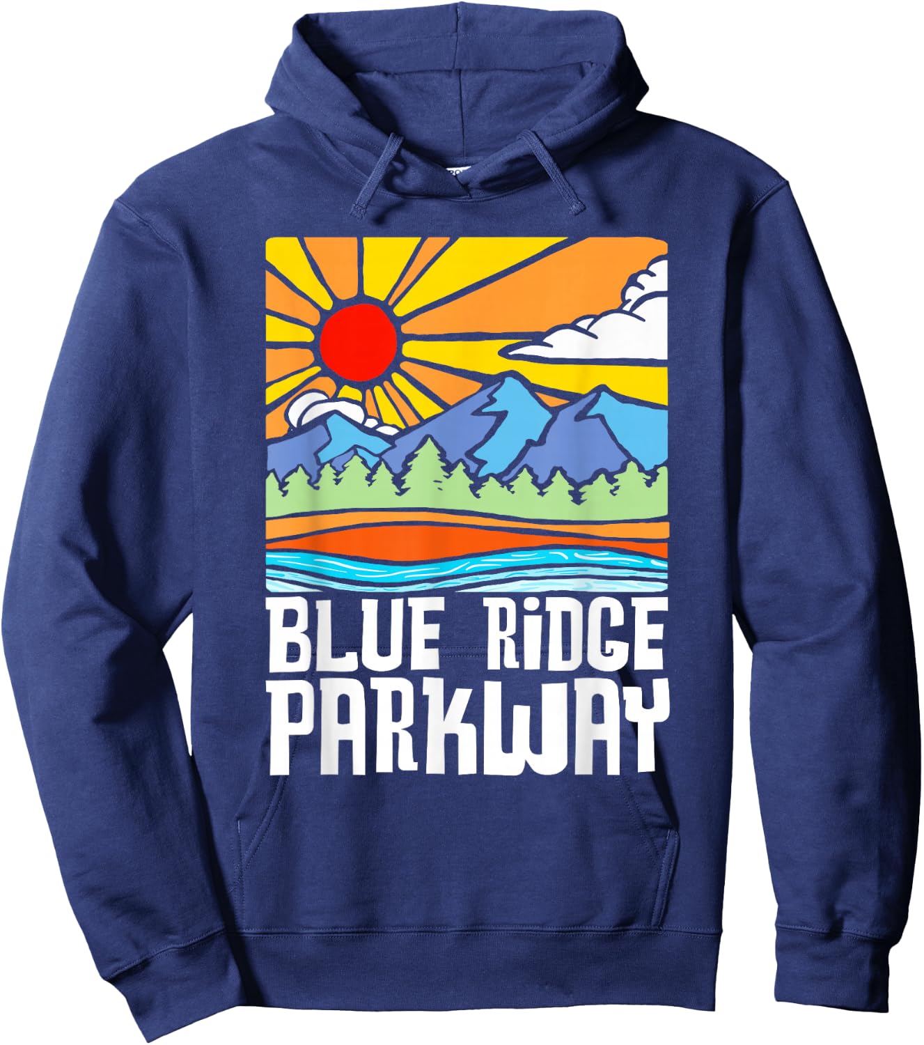 Blue Ridge Parkway Artistic Nature & Mountains Vintage Hoodie - Hoodie | Navy