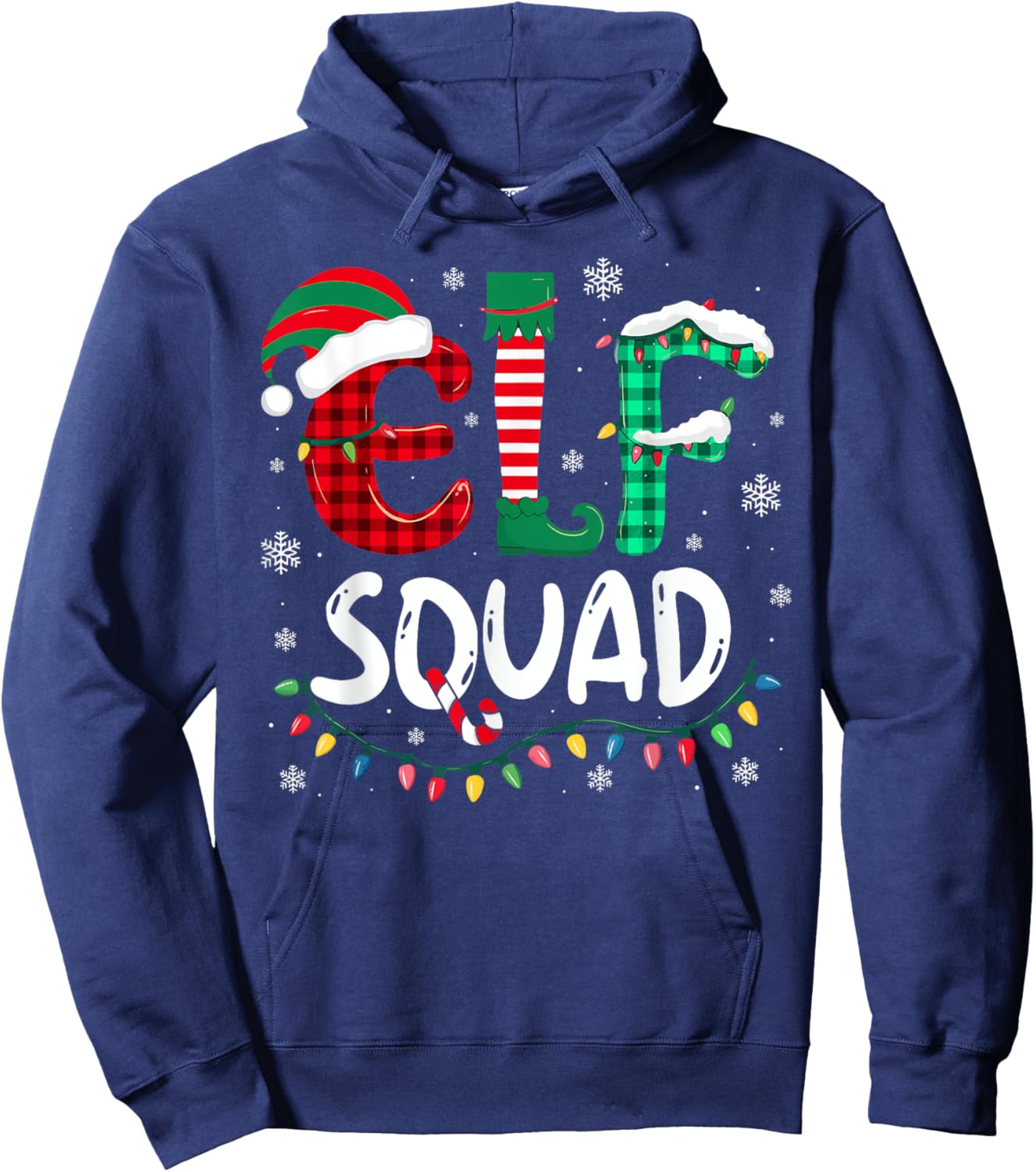 Funny Elf Family Christmas Matching Pajamas Xmas Elf Squad Hoodie - Hoodie | Navy
