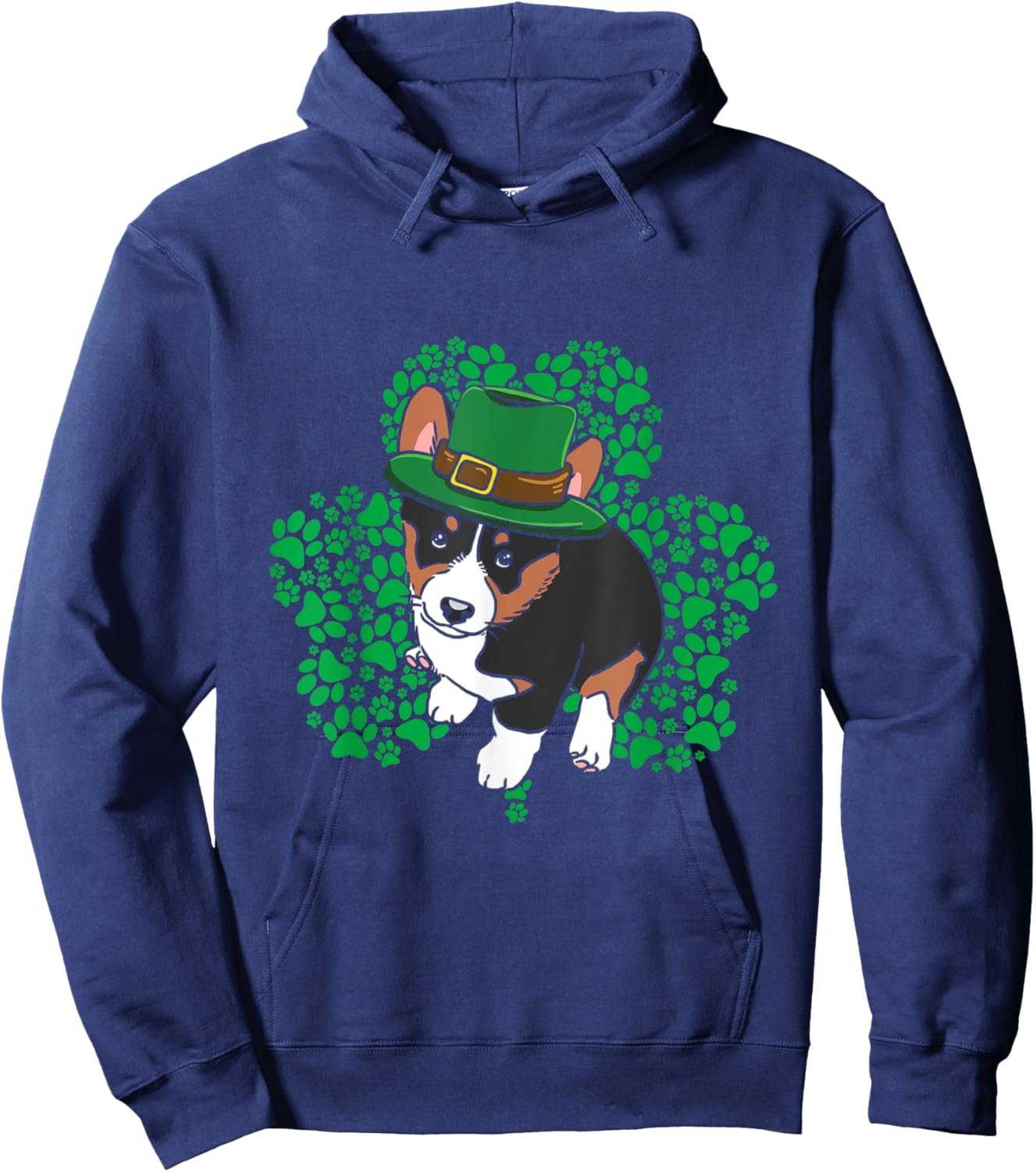 Lucky Tricolor Corgi Dog Leprechaun Hat St Patricks Day Hoodie - Hoodie | Navy