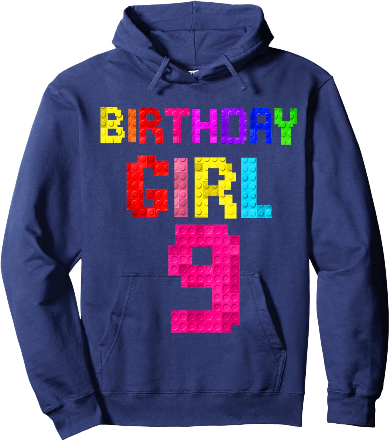 Kids 9th Birthday Girl 9 Years Old Building Blocks Builder Hoodie - Hoodie | Navy