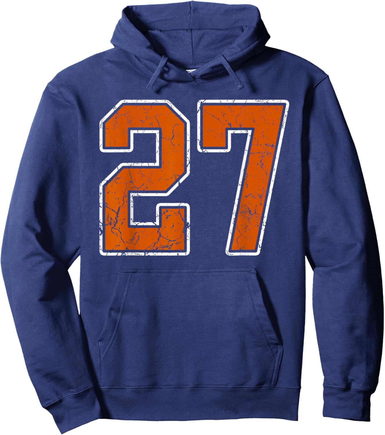 Grunge Burnt Orange and White #27 Sports Jersey Number 27 Hoodie - Hoodie | Navy