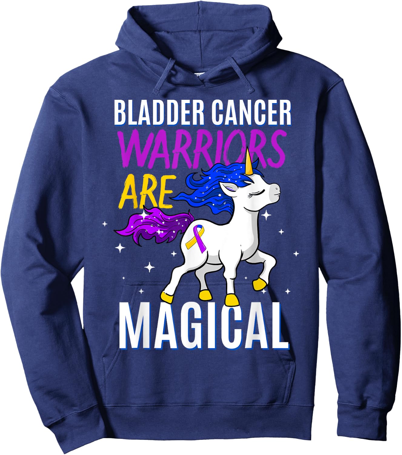 Bladder Cancer Magical Unicorn Purple Blue Yellow Ribbon Hoodie - Hoodie | Navy