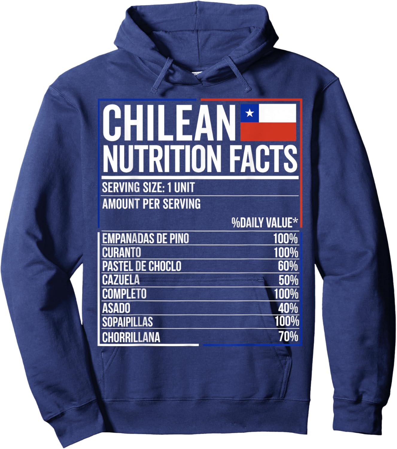 Chile Nutrition Facts Flag Food Camiseta Chilean Chileno Hoodie - Hoodie | Navy
