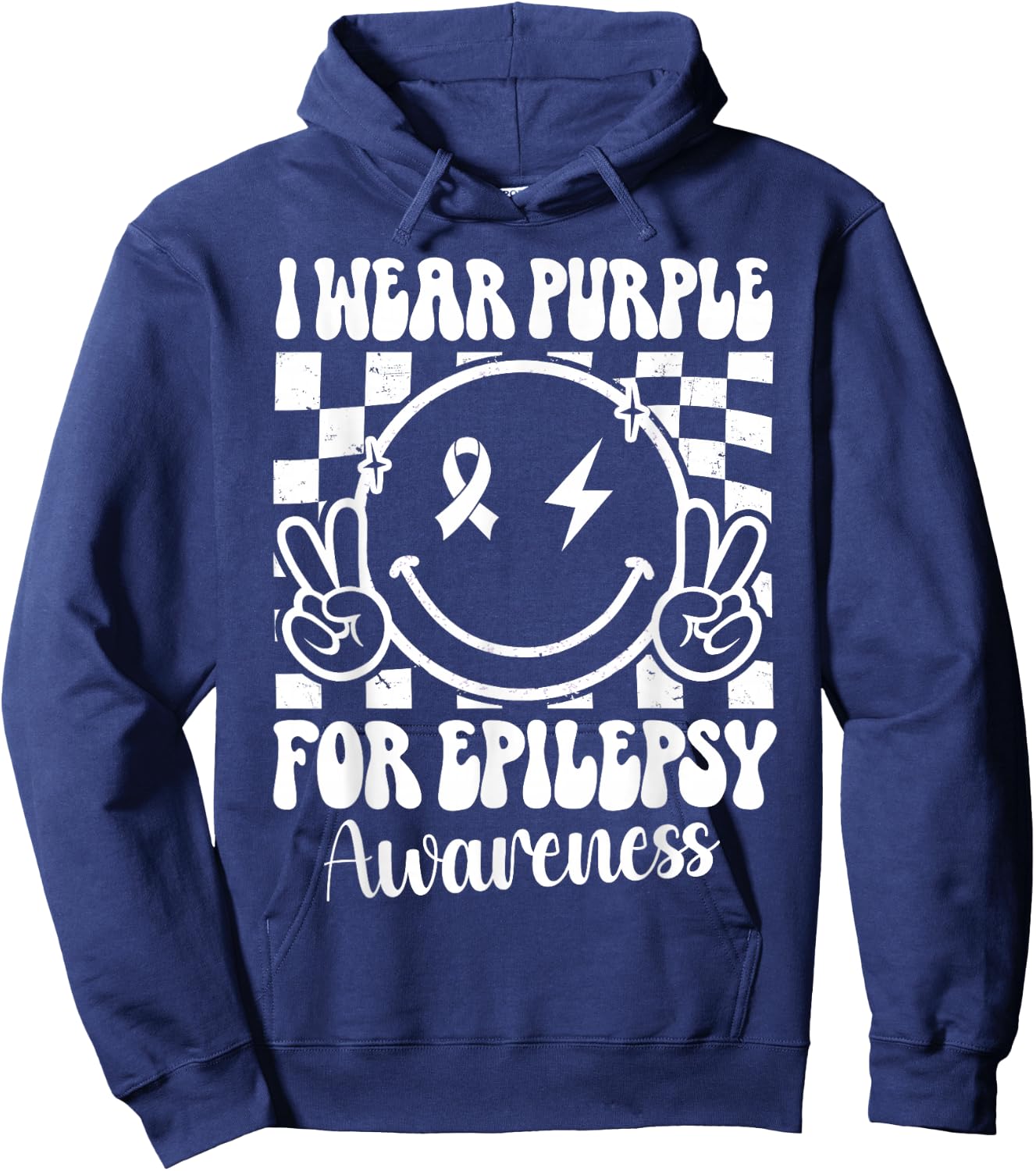 I Wear Purple For Epilepsy Awareness Smile Face Epilepsy Hoodie - Hoodie | Navy