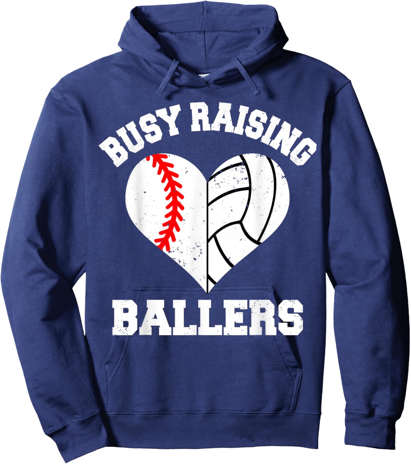 Busy Raising Ballers Baseball Volleyball Heart Mom Game Day Hoodie - Hoodie | Navy