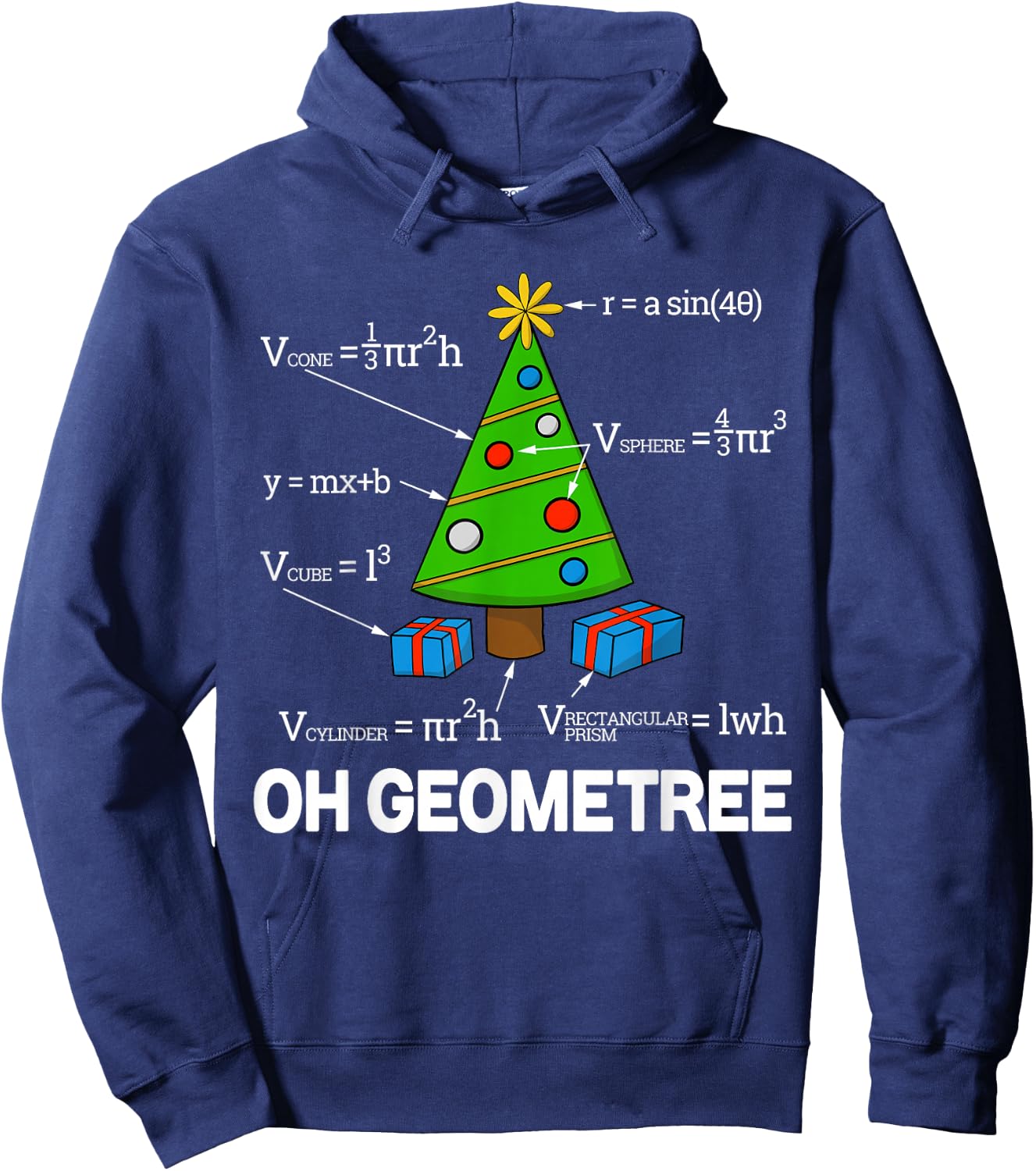 Funny Math Geometry Christmas Tree Geometree Teacher Hoodie - Hoodie | Navy