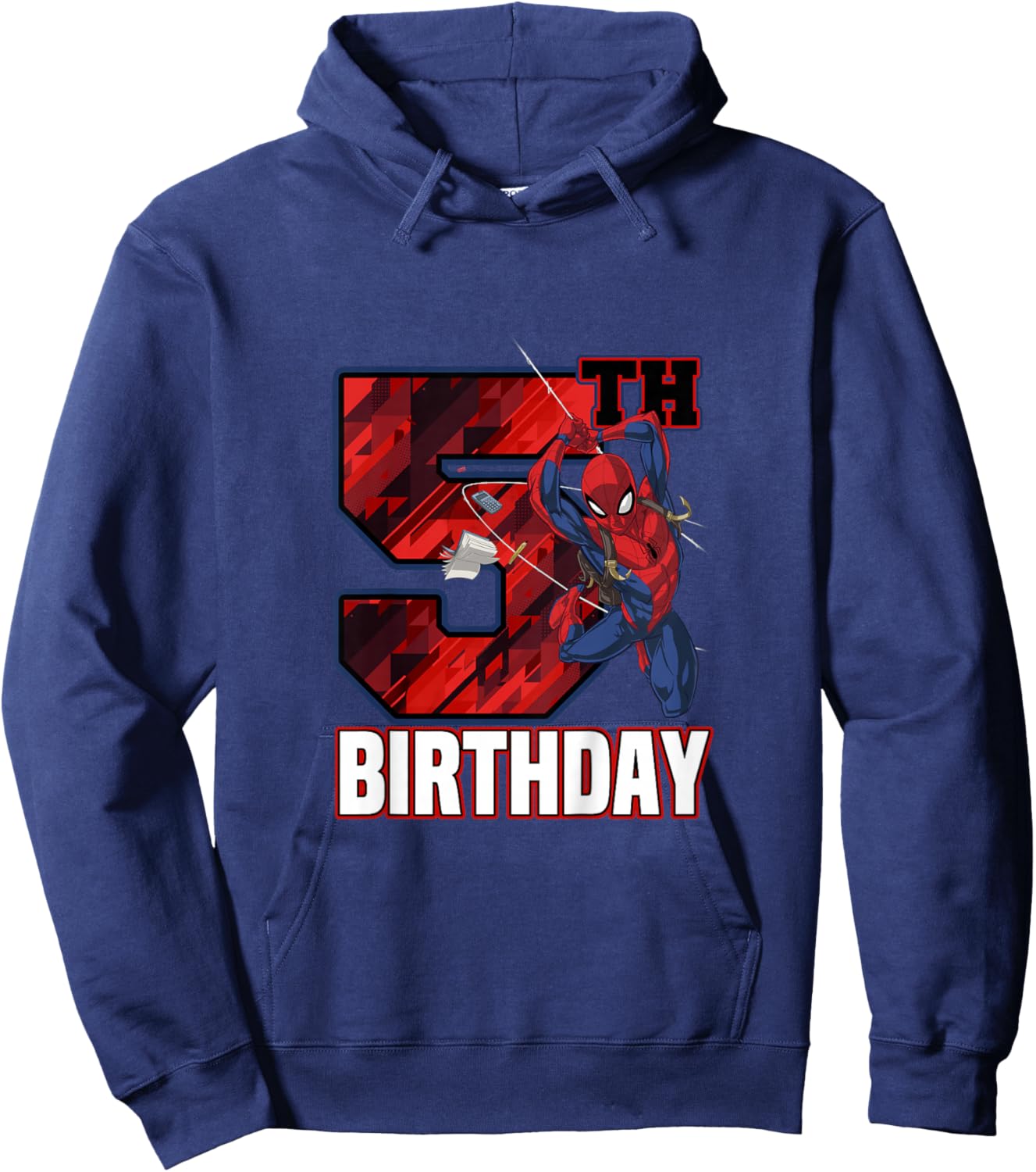 Kids Marvel Spider-Man Classic Epic Swinging 5th Birthday Hoodie - Hoodie | Navy